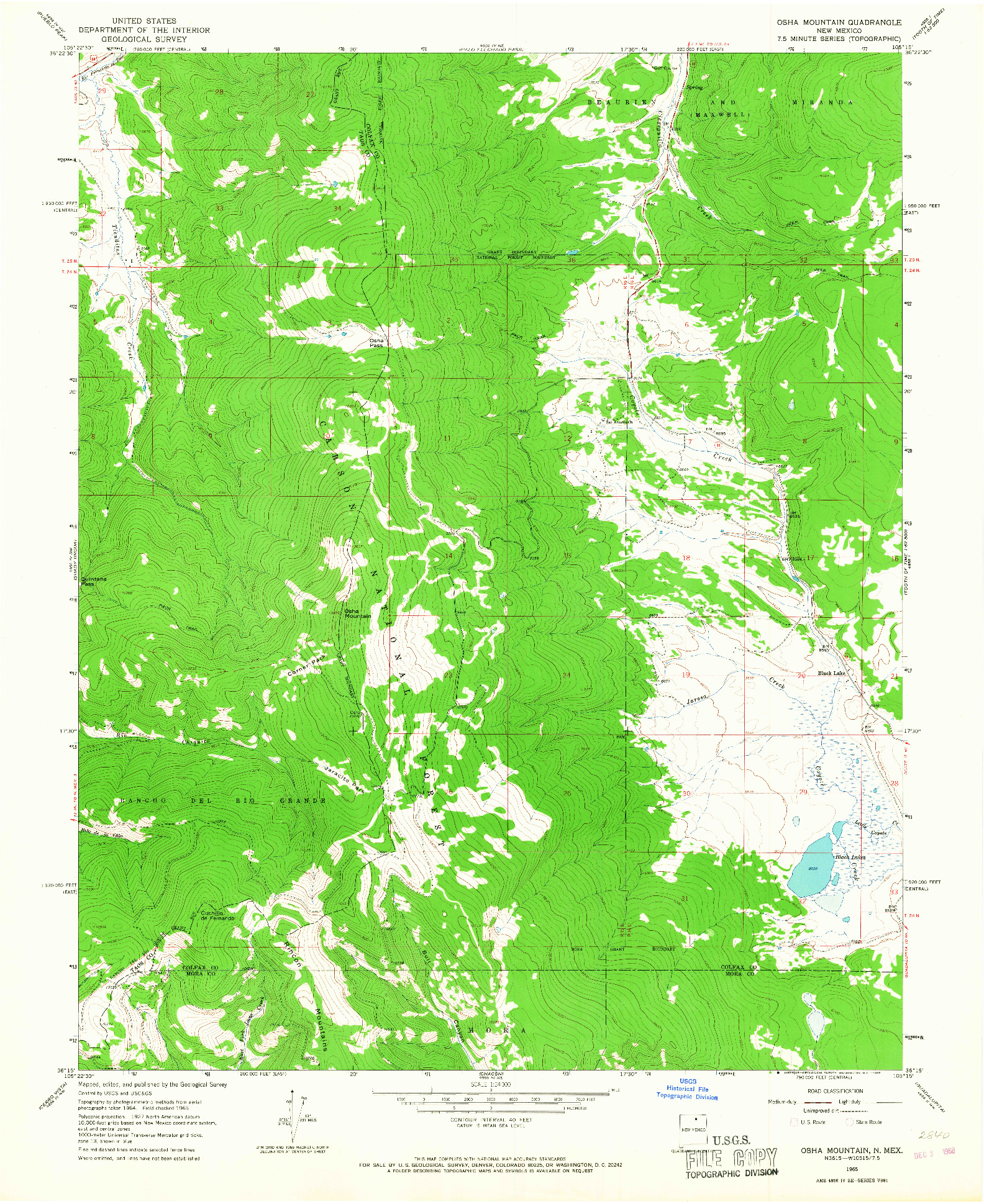 USGS 1:24000-SCALE QUADRANGLE FOR OSHA MOUNTAIN, NM 1965