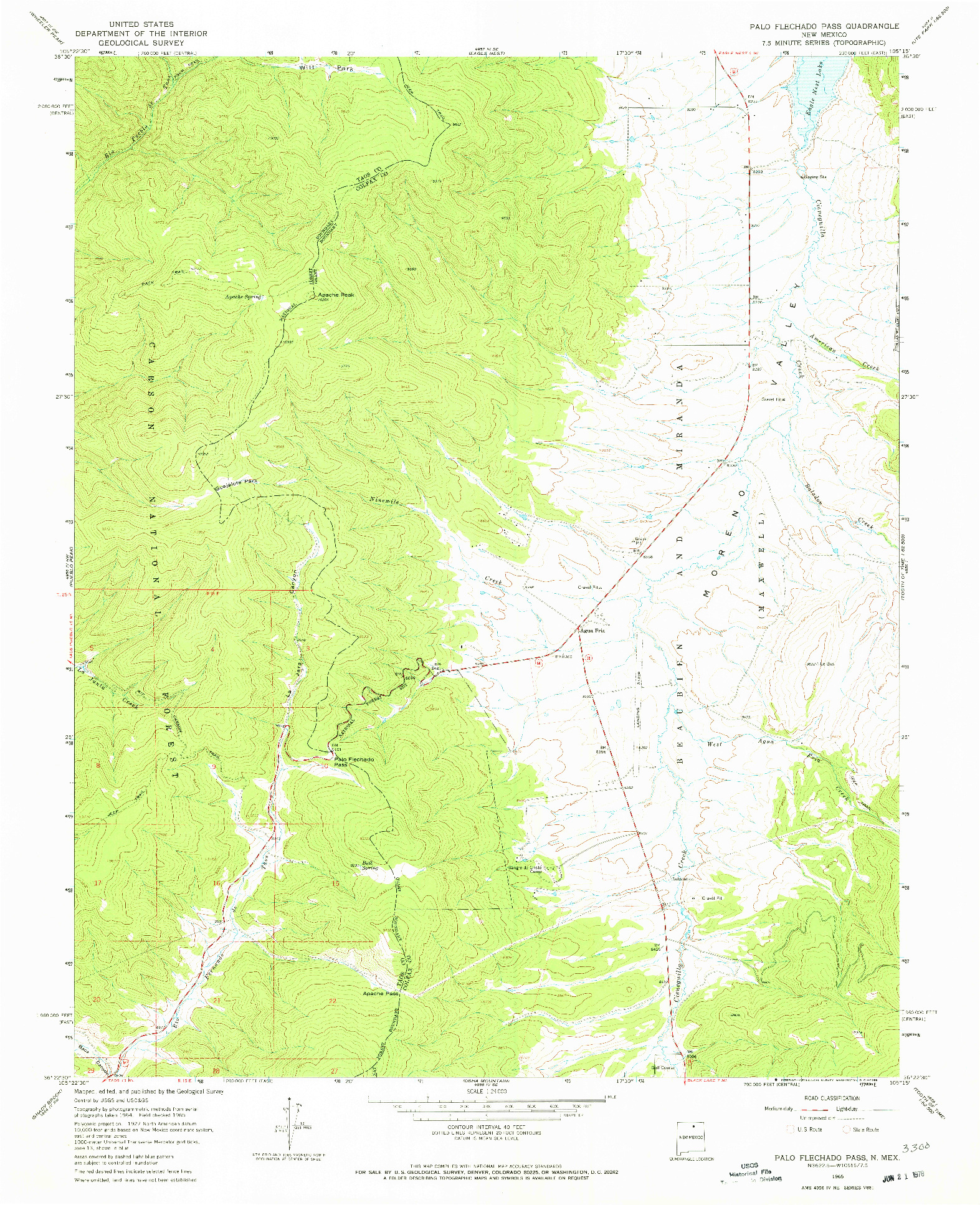 USGS 1:24000-SCALE QUADRANGLE FOR PALO FLECHADO PASS, NM 1965