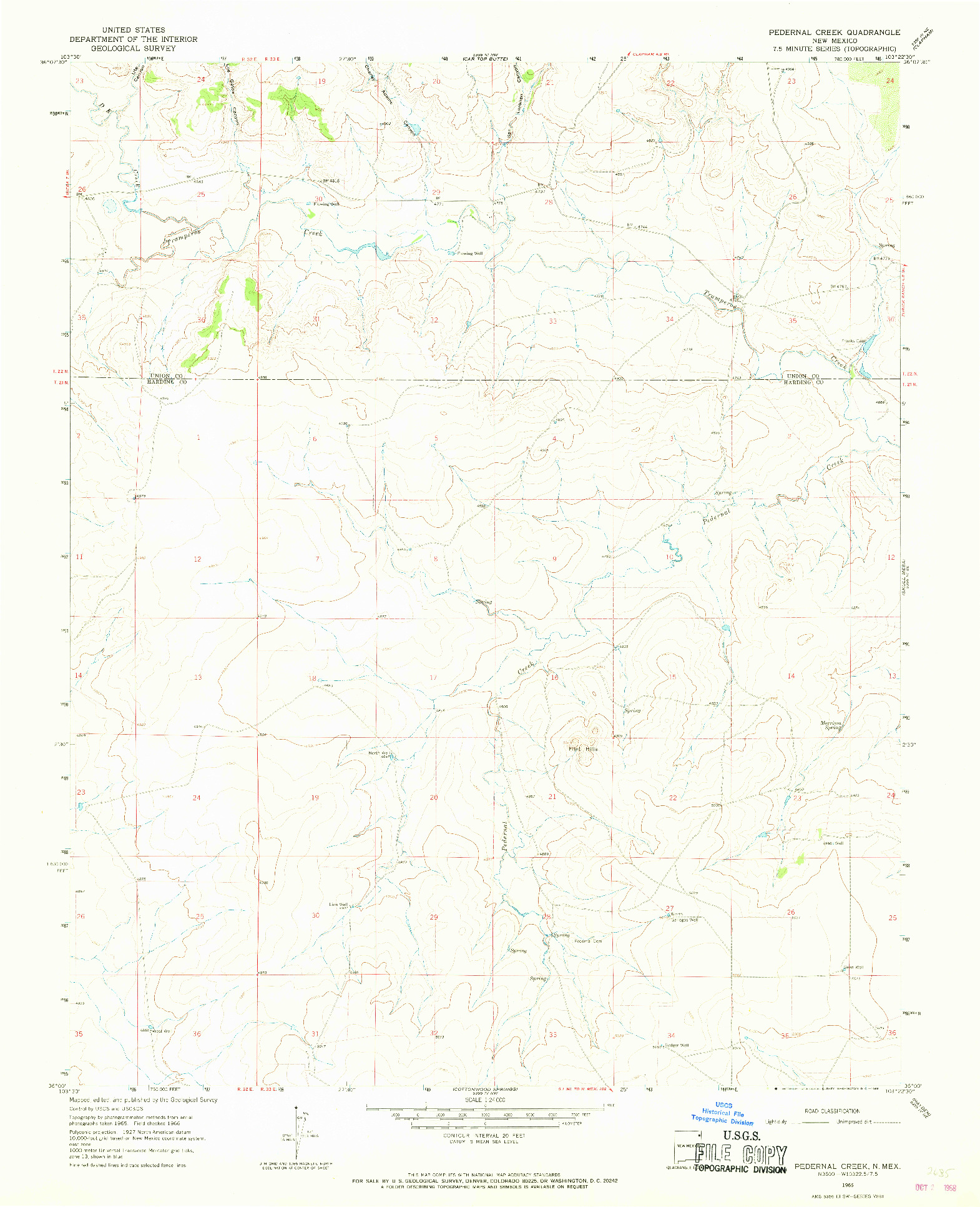USGS 1:24000-SCALE QUADRANGLE FOR PEDERNAL CREEK, NM 1966