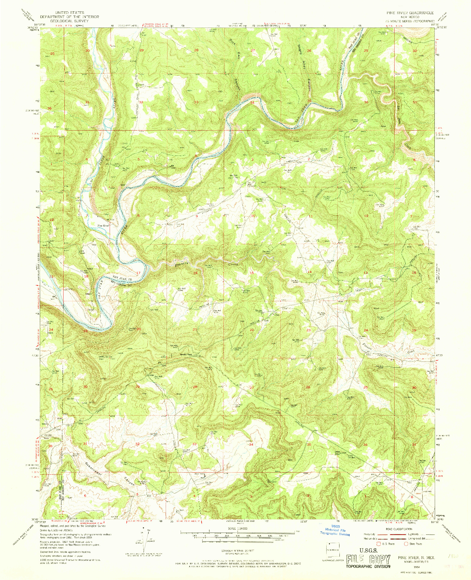 USGS 1:24000-SCALE QUADRANGLE FOR PINE RIVER, NM 1954