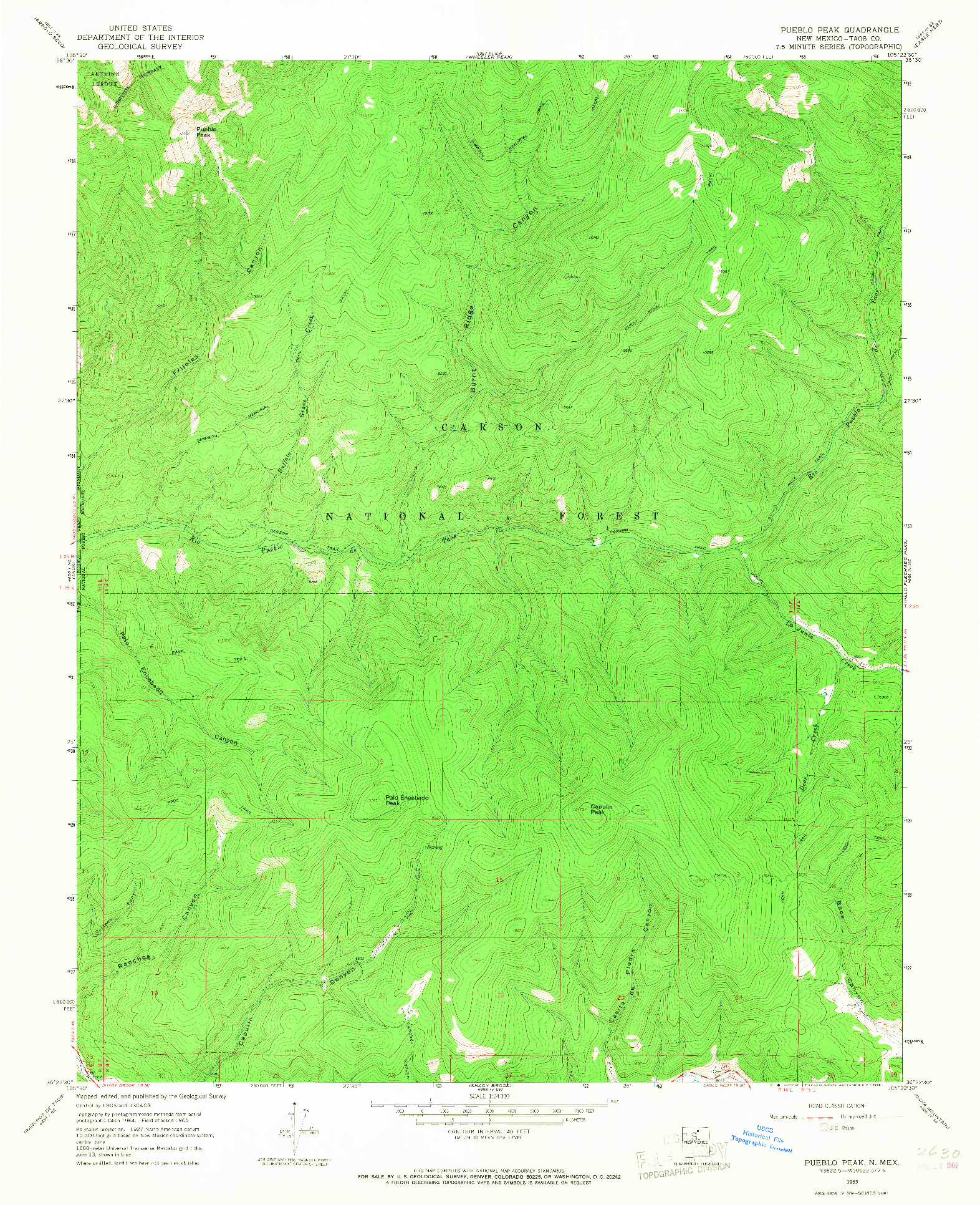 USGS 1:24000-SCALE QUADRANGLE FOR PUEBLO PEAK, NM 1965