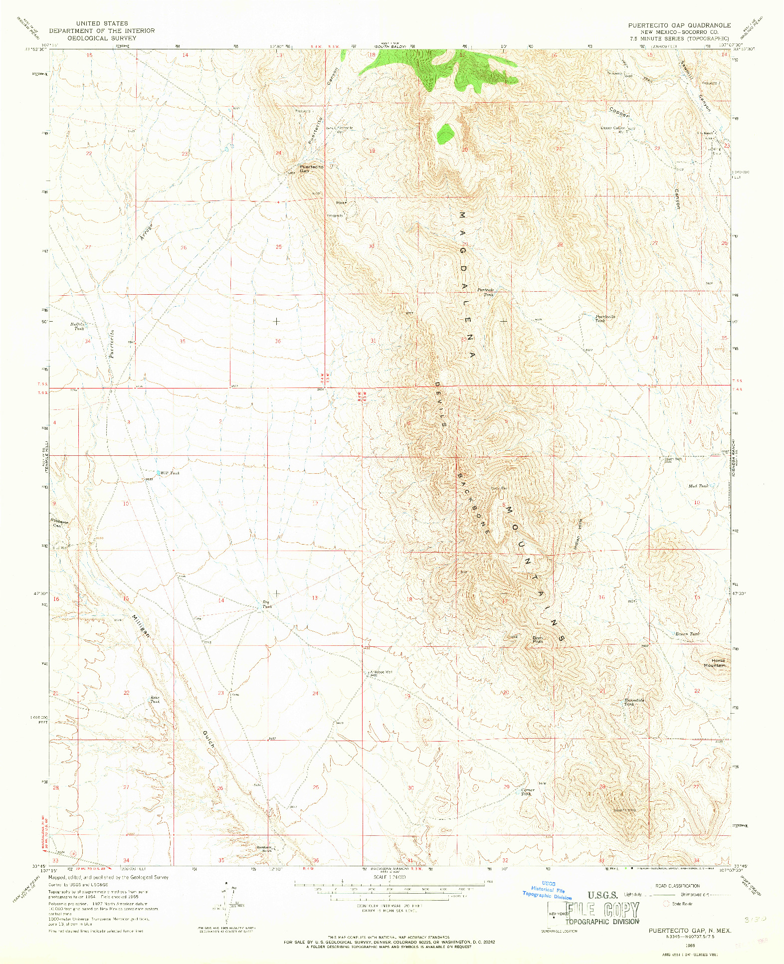 USGS 1:24000-SCALE QUADRANGLE FOR PUERTECITO GAP, NM 1965