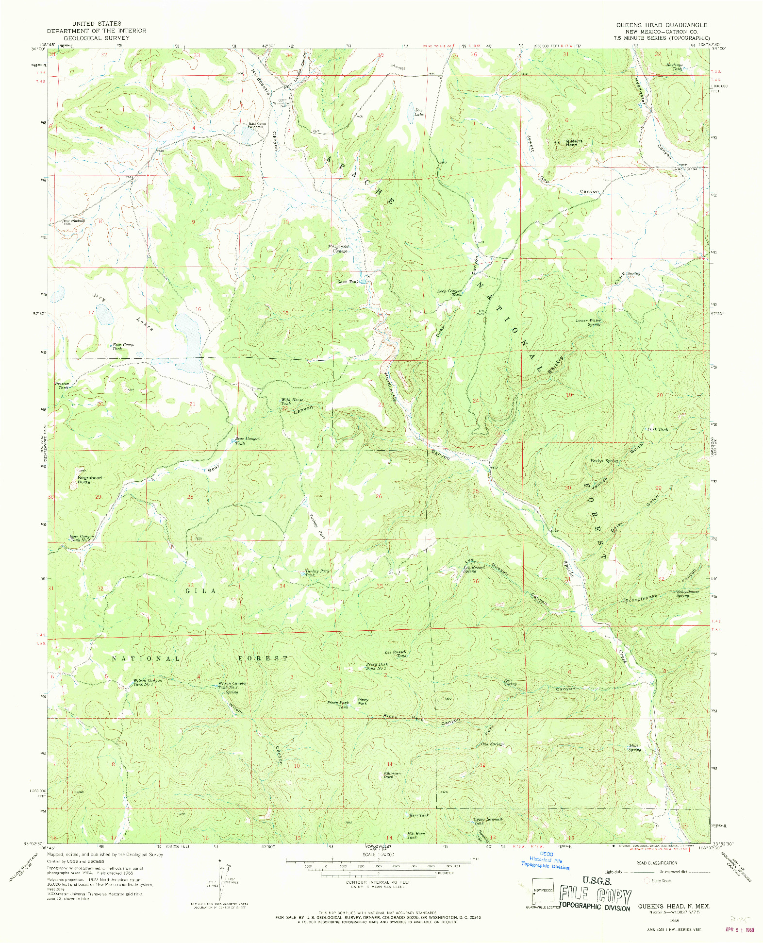 USGS 1:24000-SCALE QUADRANGLE FOR QUEENS HEAD, NM 1965