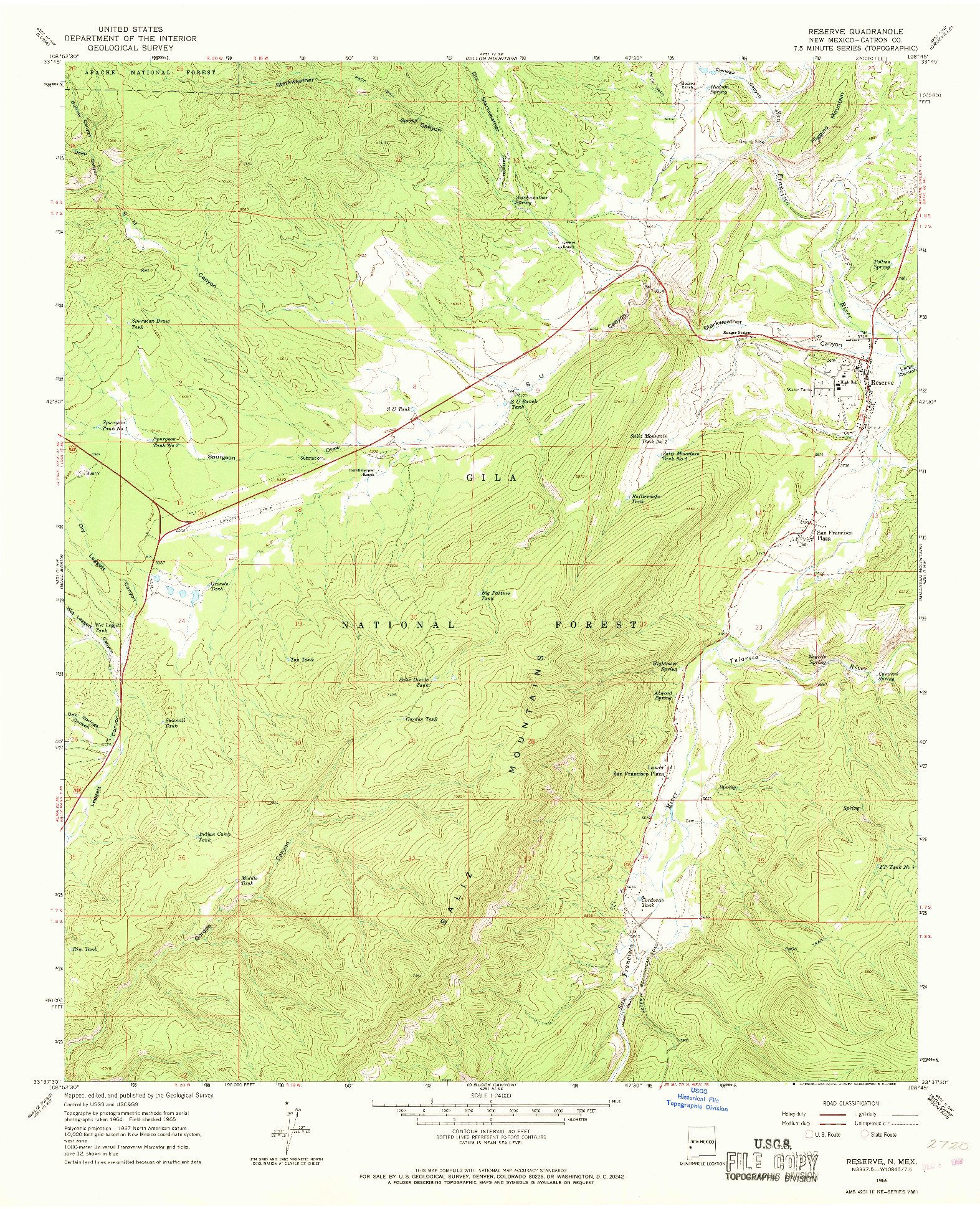 USGS 1:24000-SCALE QUADRANGLE FOR RESERVE, NM 1965