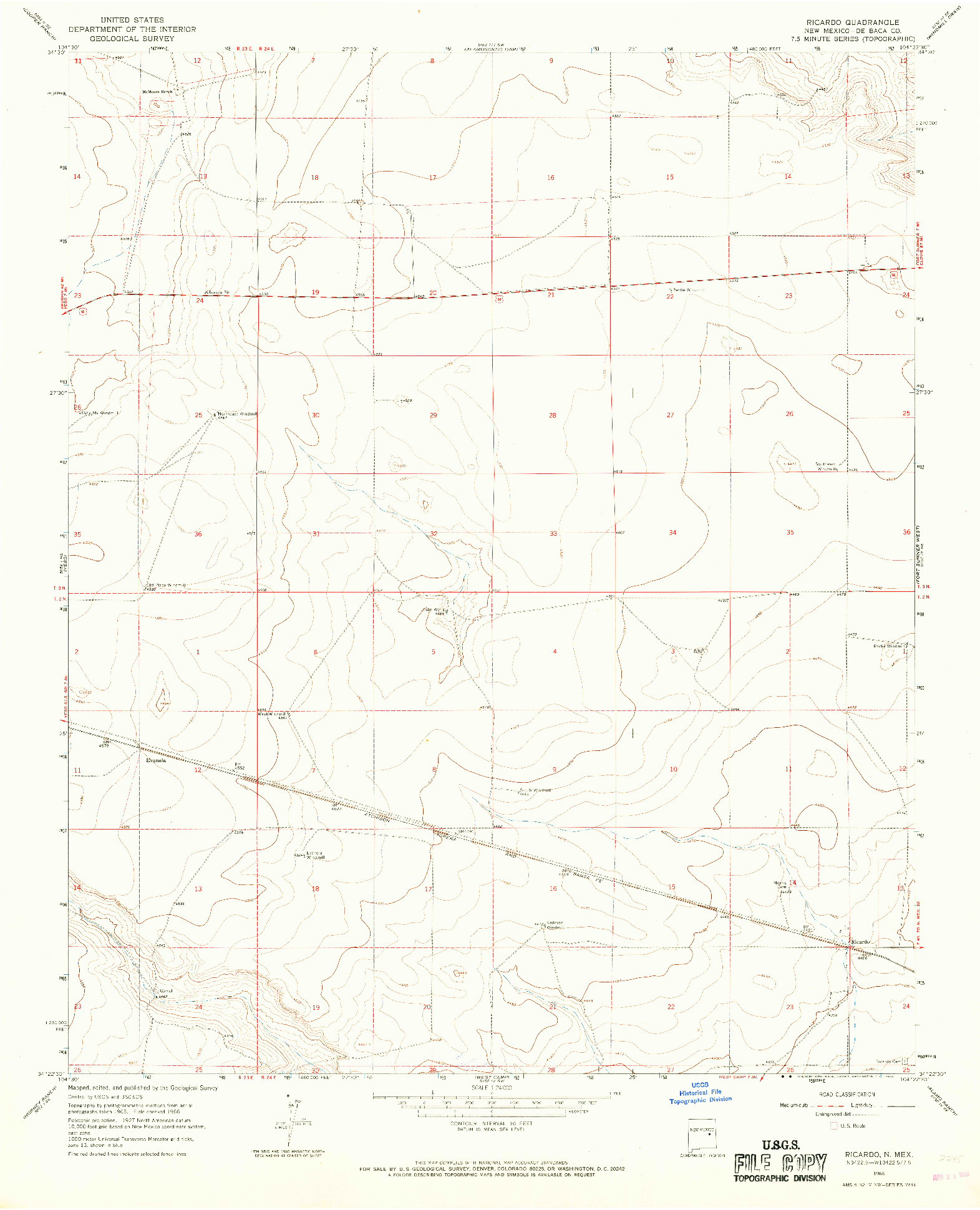 USGS 1:24000-SCALE QUADRANGLE FOR RICARDO, NM 1966