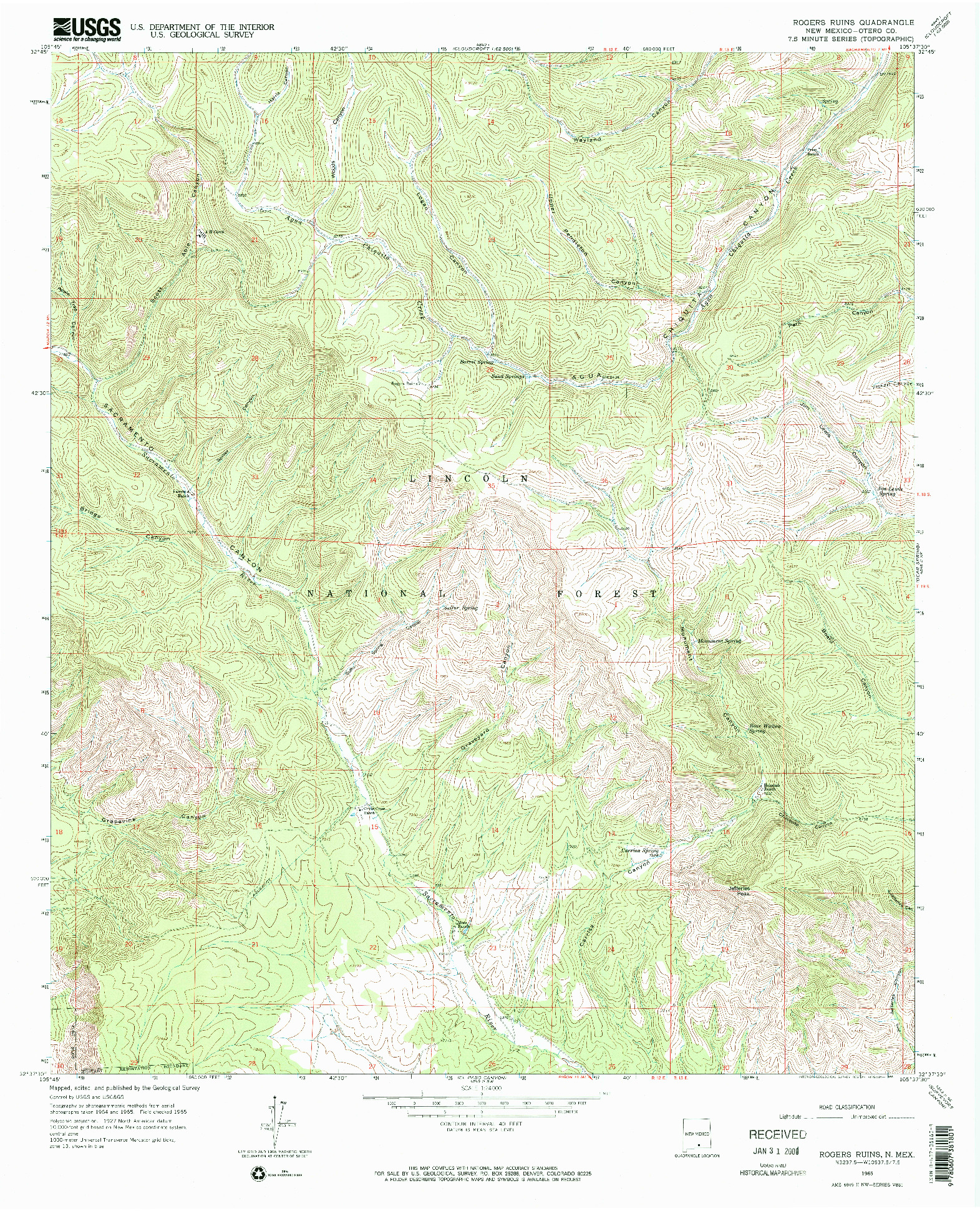 USGS 1:24000-SCALE QUADRANGLE FOR ROGERS RUINS, NM 1965