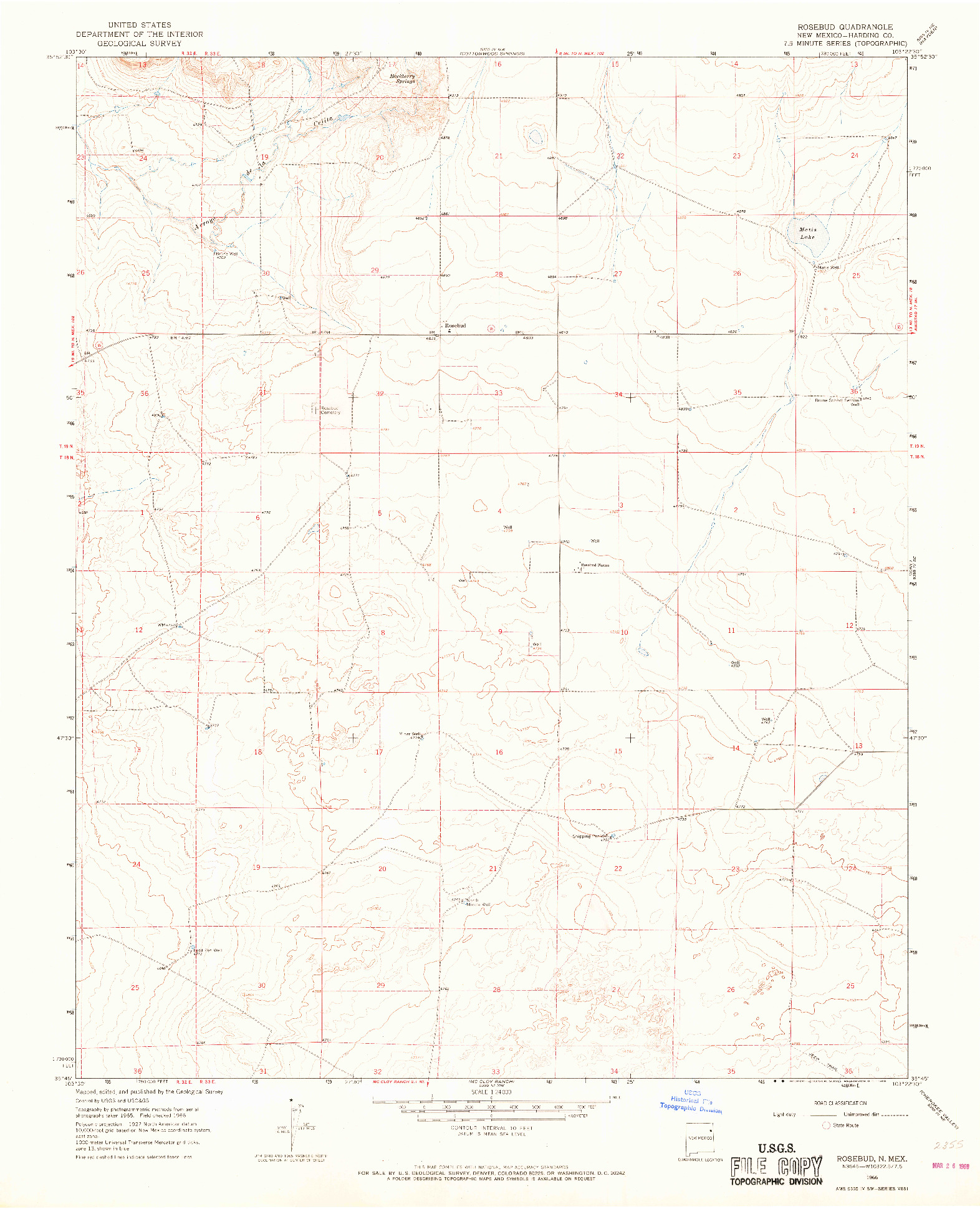 USGS 1:24000-SCALE QUADRANGLE FOR ROSEBUD, NM 1966