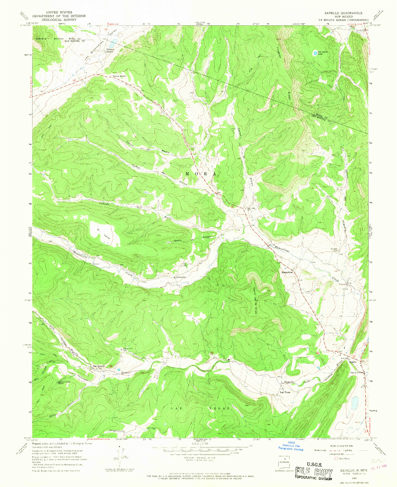 USGS 1:24000-SCALE QUADRANGLE FOR SAPELLO, NM 1965