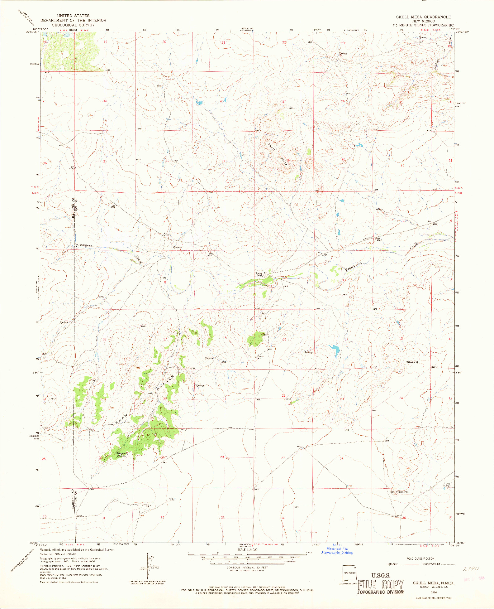 USGS 1:24000-SCALE QUADRANGLE FOR SKULL MESA, NM 1966