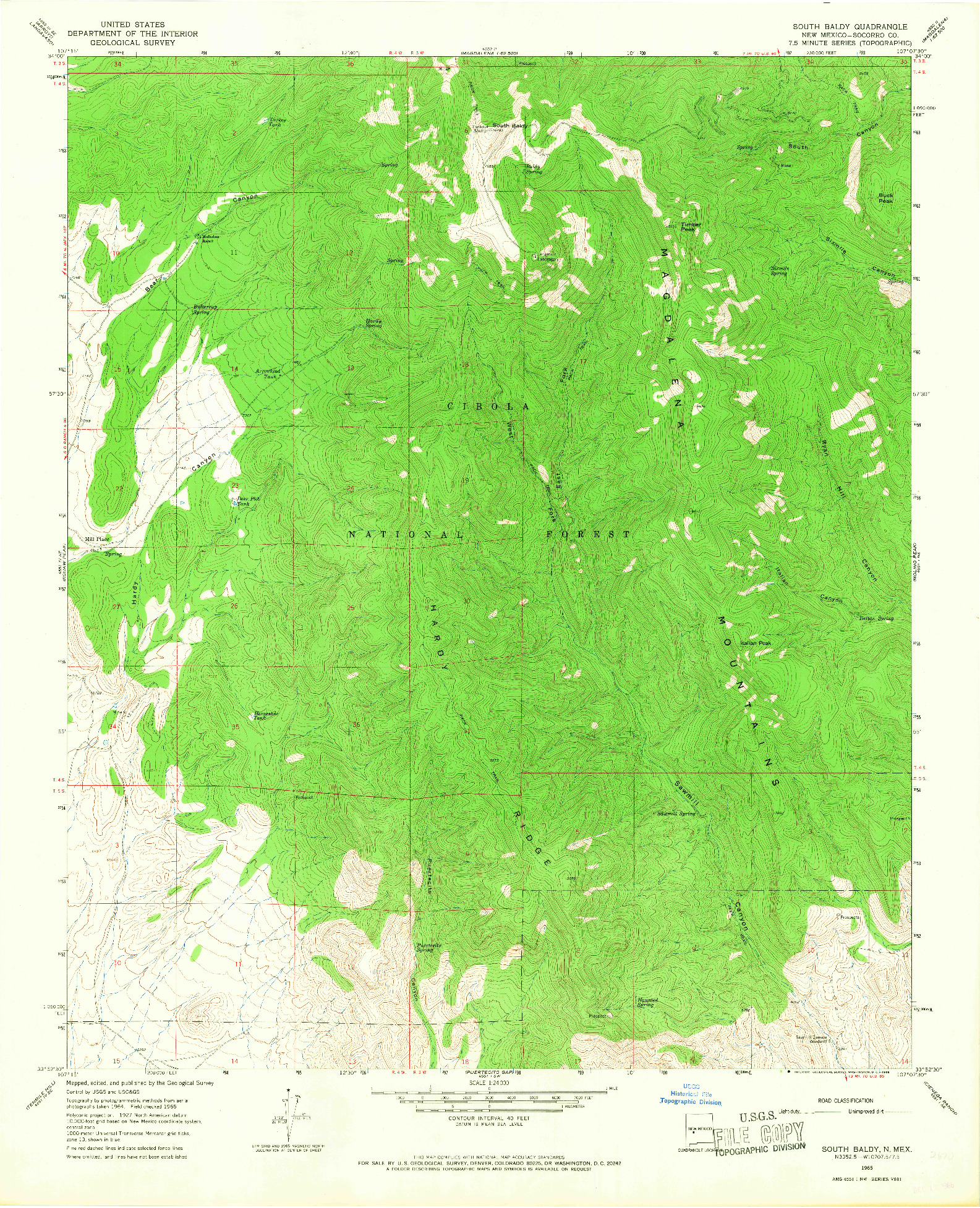 USGS 1:24000-SCALE QUADRANGLE FOR SOUTH BALDY, NM 1965