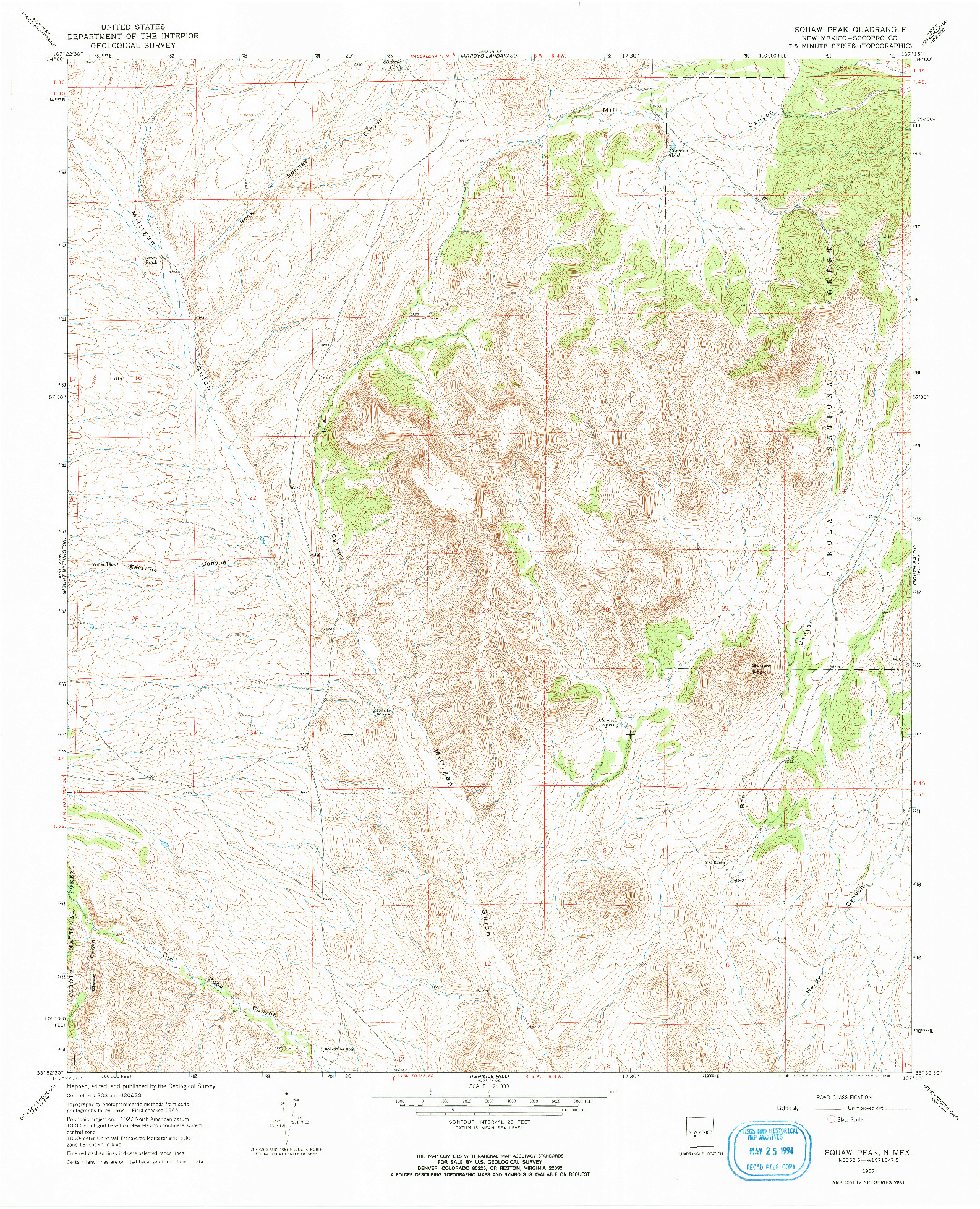 USGS 1:24000-SCALE QUADRANGLE FOR SQUAW PEAK, NM 1965
