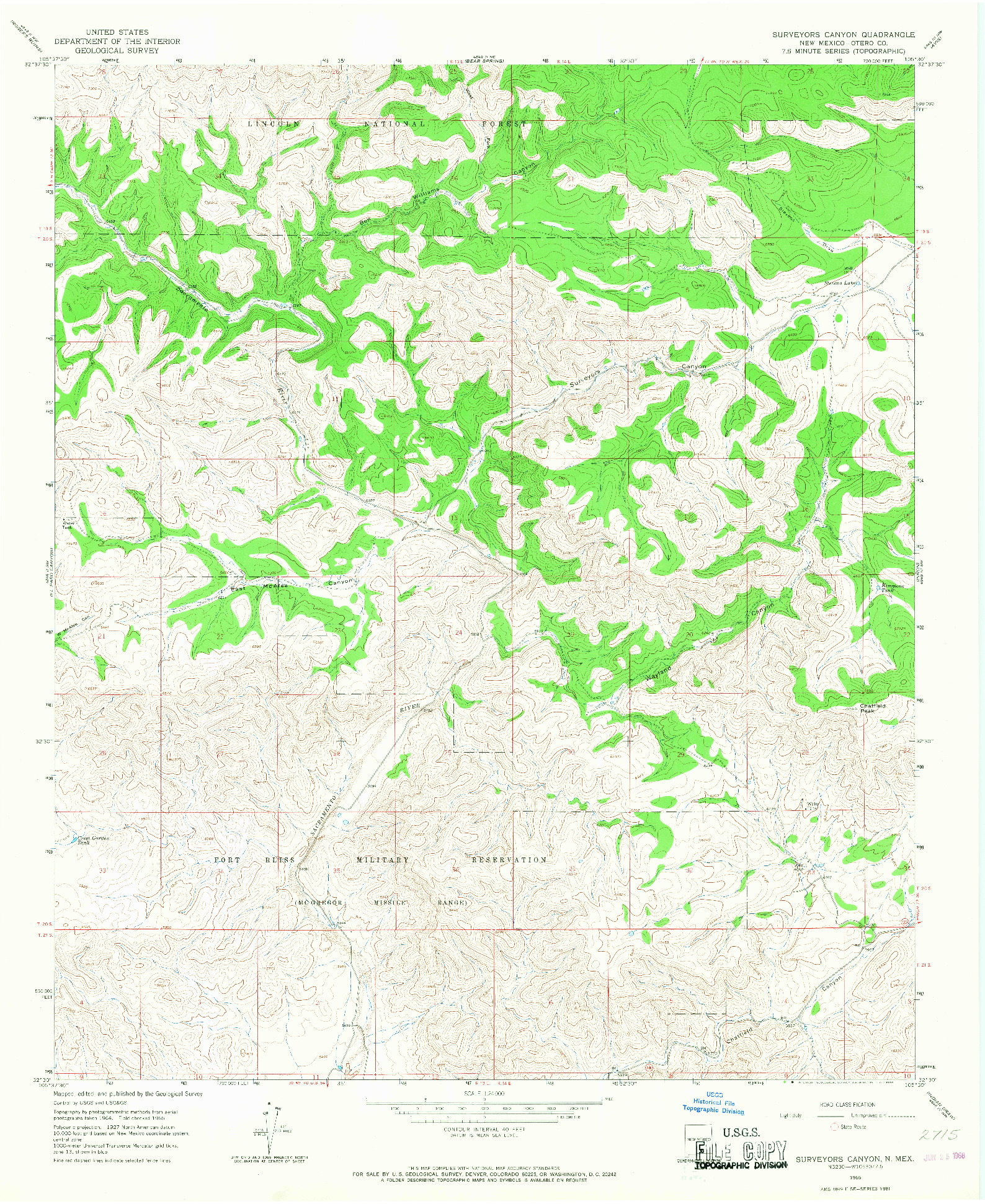 USGS 1:24000-SCALE QUADRANGLE FOR SURVEYORS CANYON, NM 1965