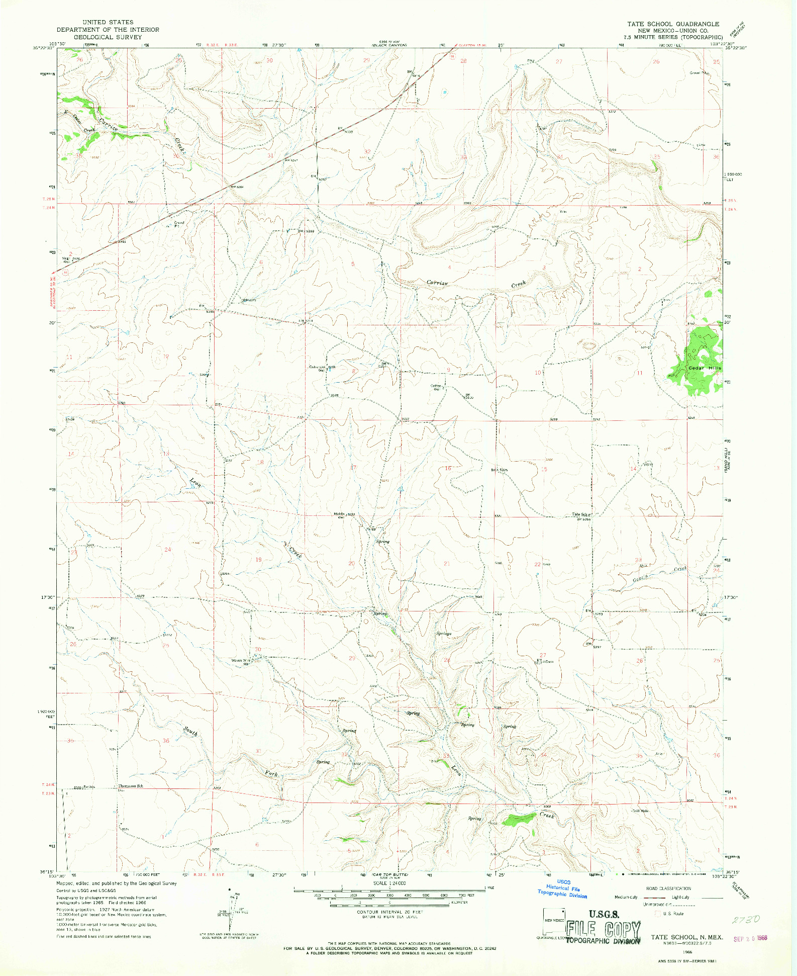 USGS 1:24000-SCALE QUADRANGLE FOR TATE SCHOOL, NM 1966