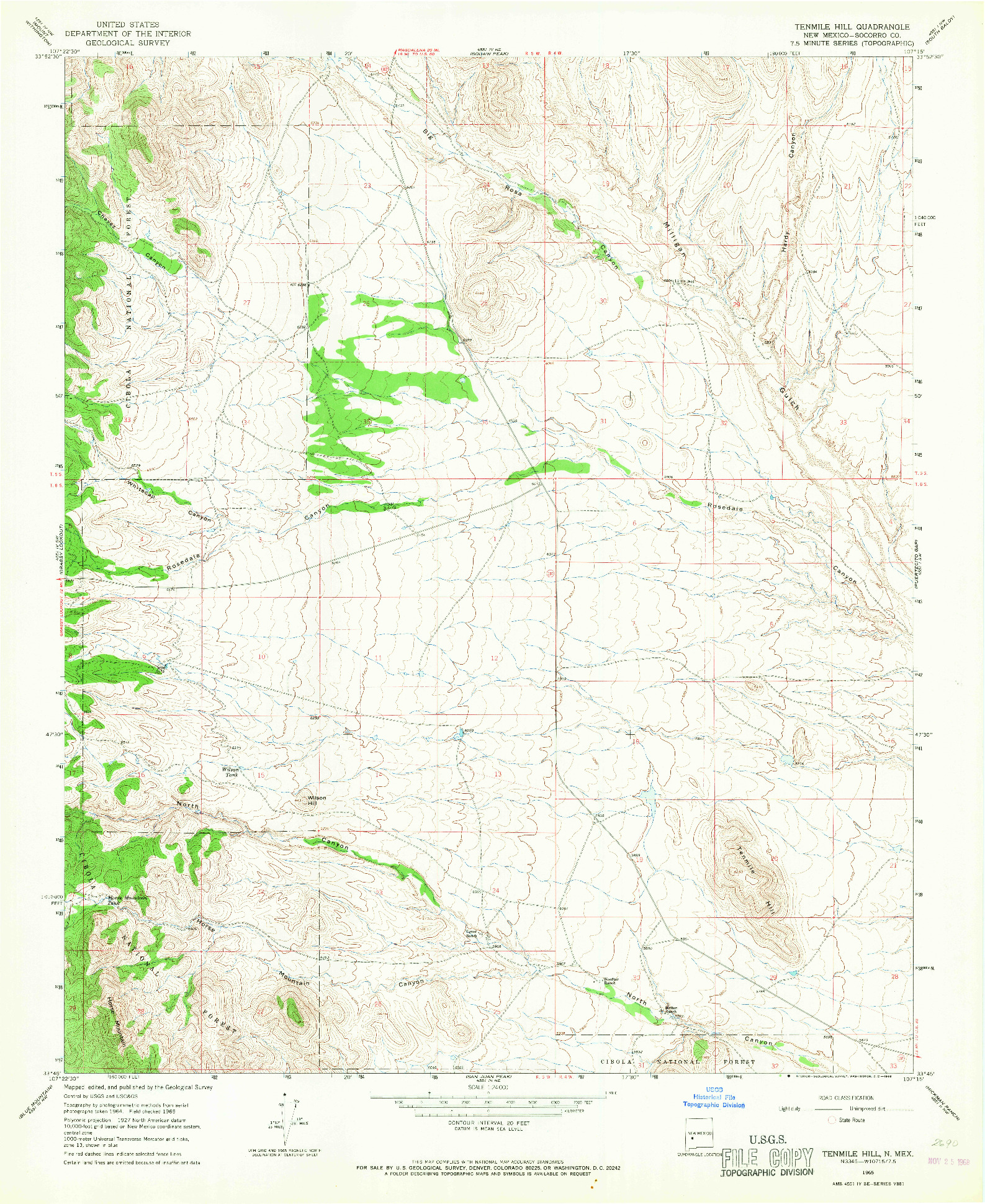 USGS 1:24000-SCALE QUADRANGLE FOR TENMILE HILL, NM 1965