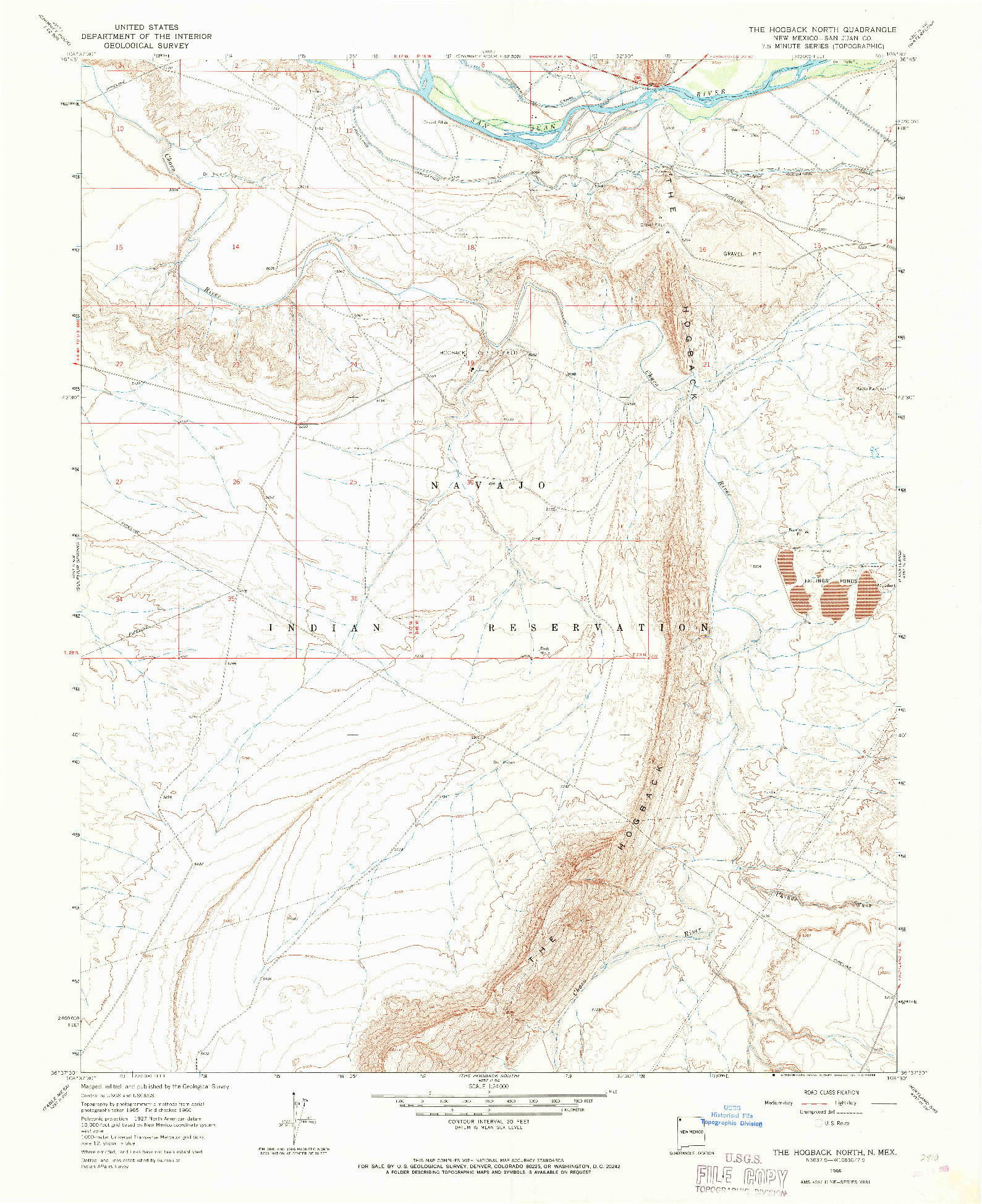 USGS 1:24000-SCALE QUADRANGLE FOR THE HOGBACK NORTH, NM 1966