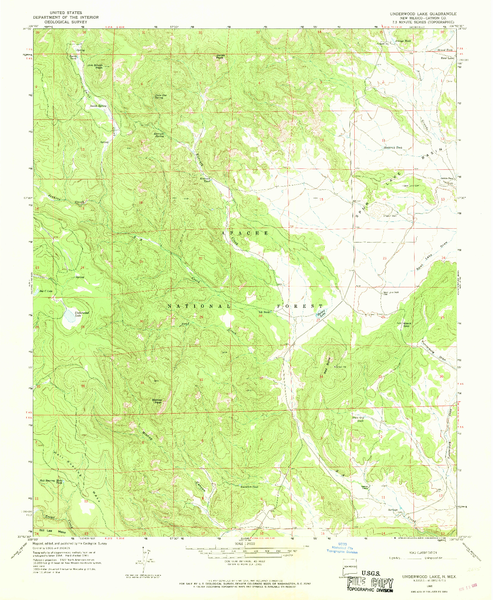 USGS 1:24000-SCALE QUADRANGLE FOR UNDERWOOD LAKE, NM 1965