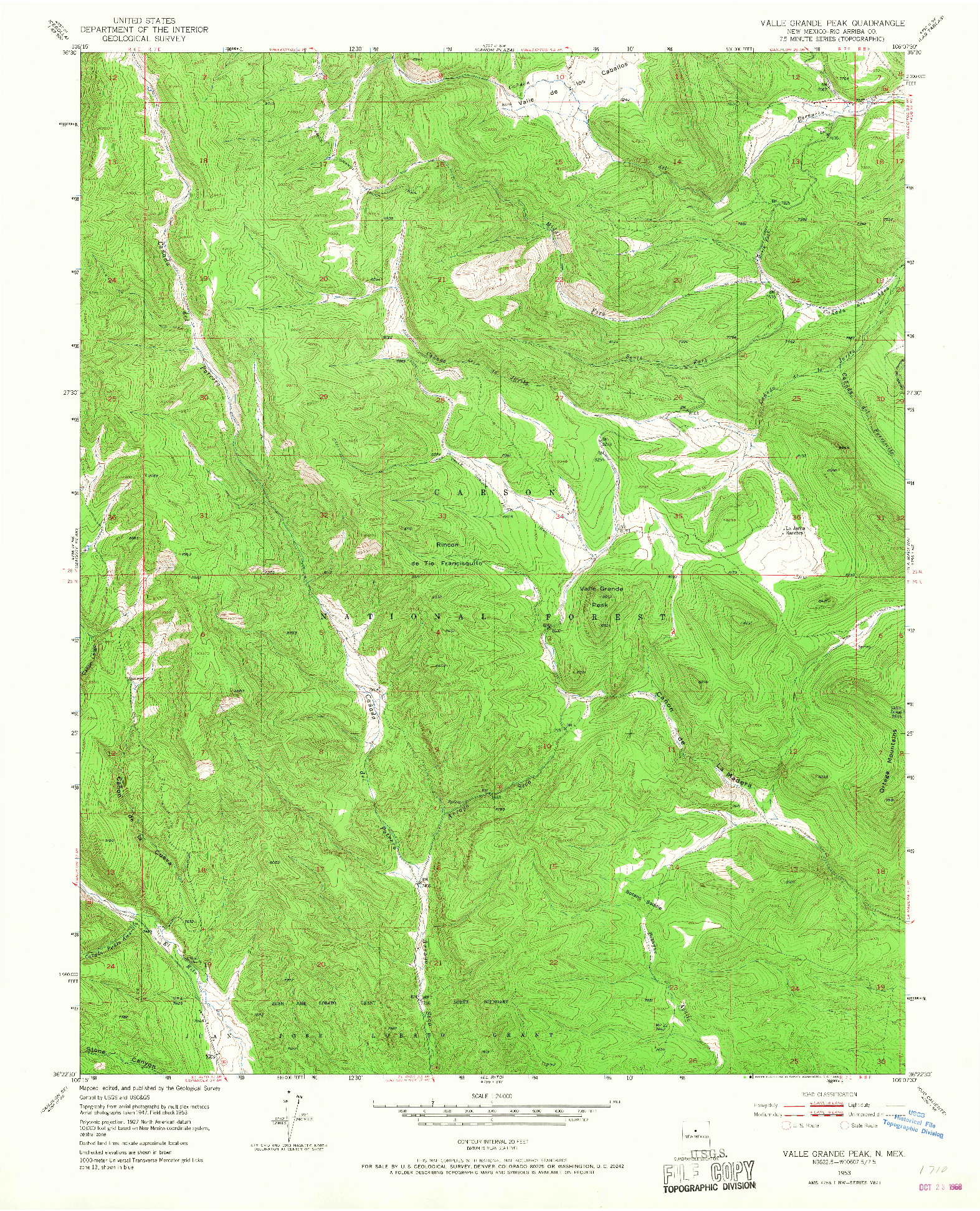 USGS 1:24000-SCALE QUADRANGLE FOR VALLE GRANDE PEAK, NM 1953