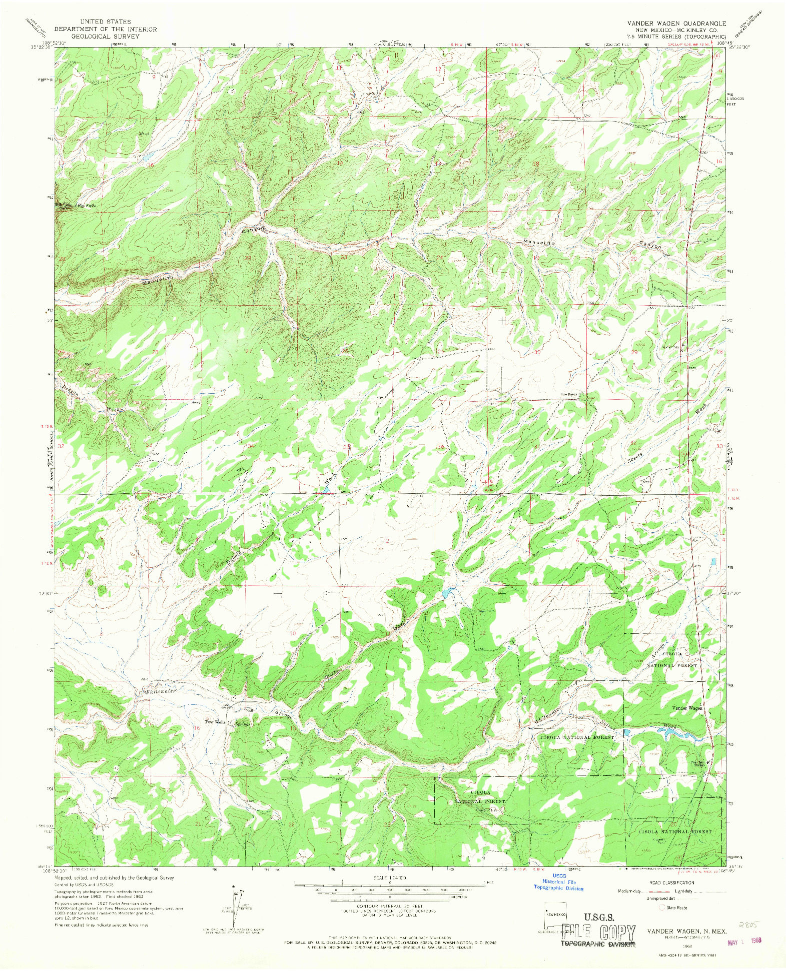 USGS 1:24000-SCALE QUADRANGLE FOR VANDER WAGEN, NM 1963