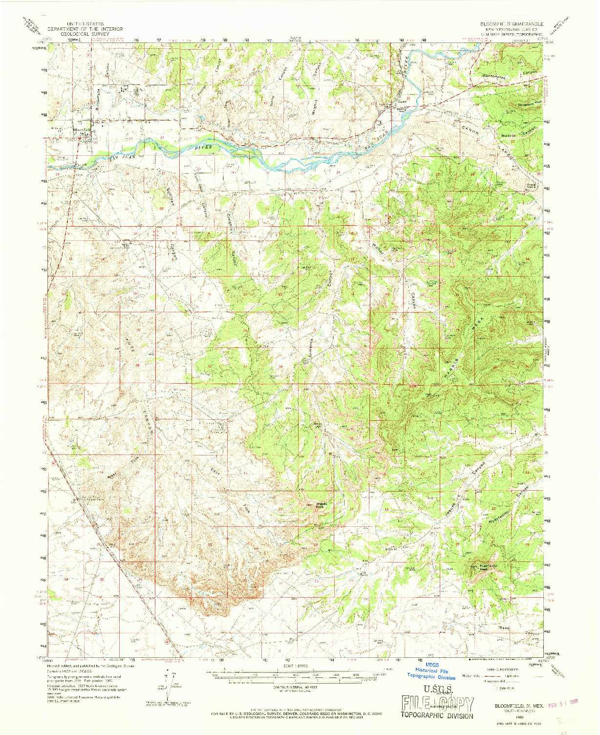 USGS 1:62500-SCALE QUADRANGLE FOR BLOOMFIELD, NM 1960