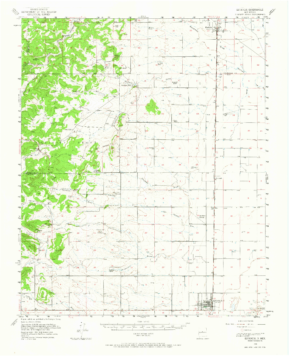 USGS 1:62500-SCALE QUADRANGLE FOR ESTANCIA, NM 1956