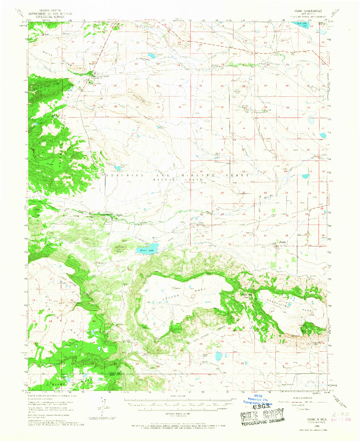 USGS 1:62500-SCALE QUADRANGLE FOR MIAMI, NM 1956