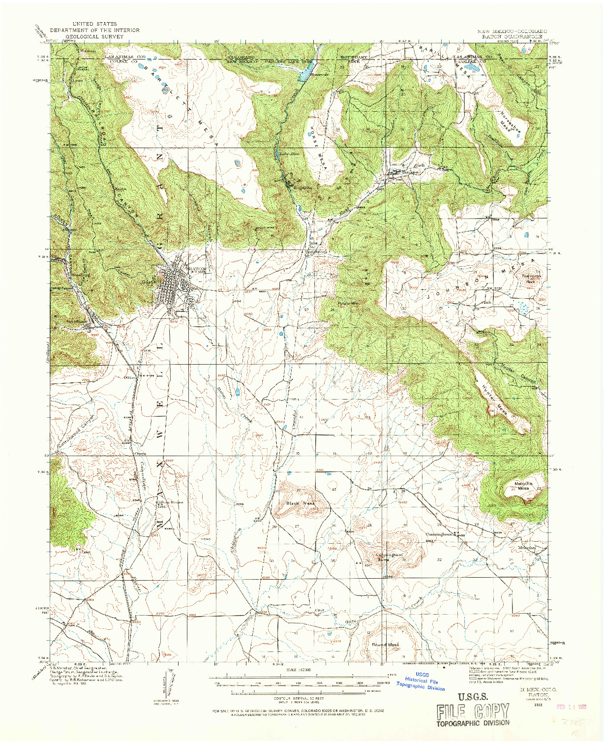 USGS 1:62500-SCALE QUADRANGLE FOR RATON, NM 1912