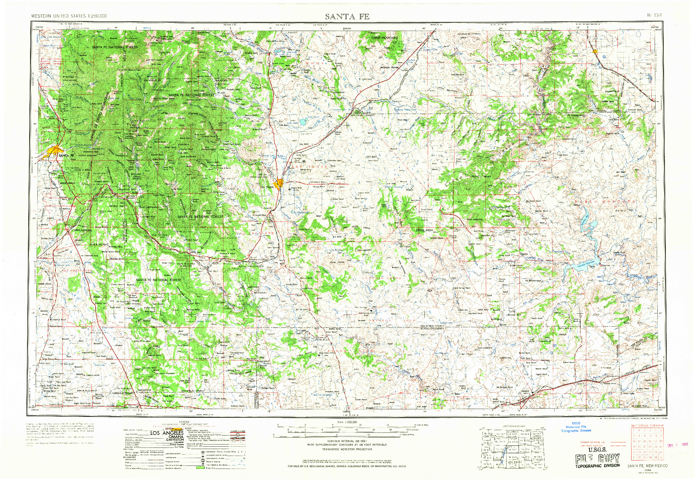 USGS 1:250000-SCALE QUADRANGLE FOR SANTA FE, NM 1954