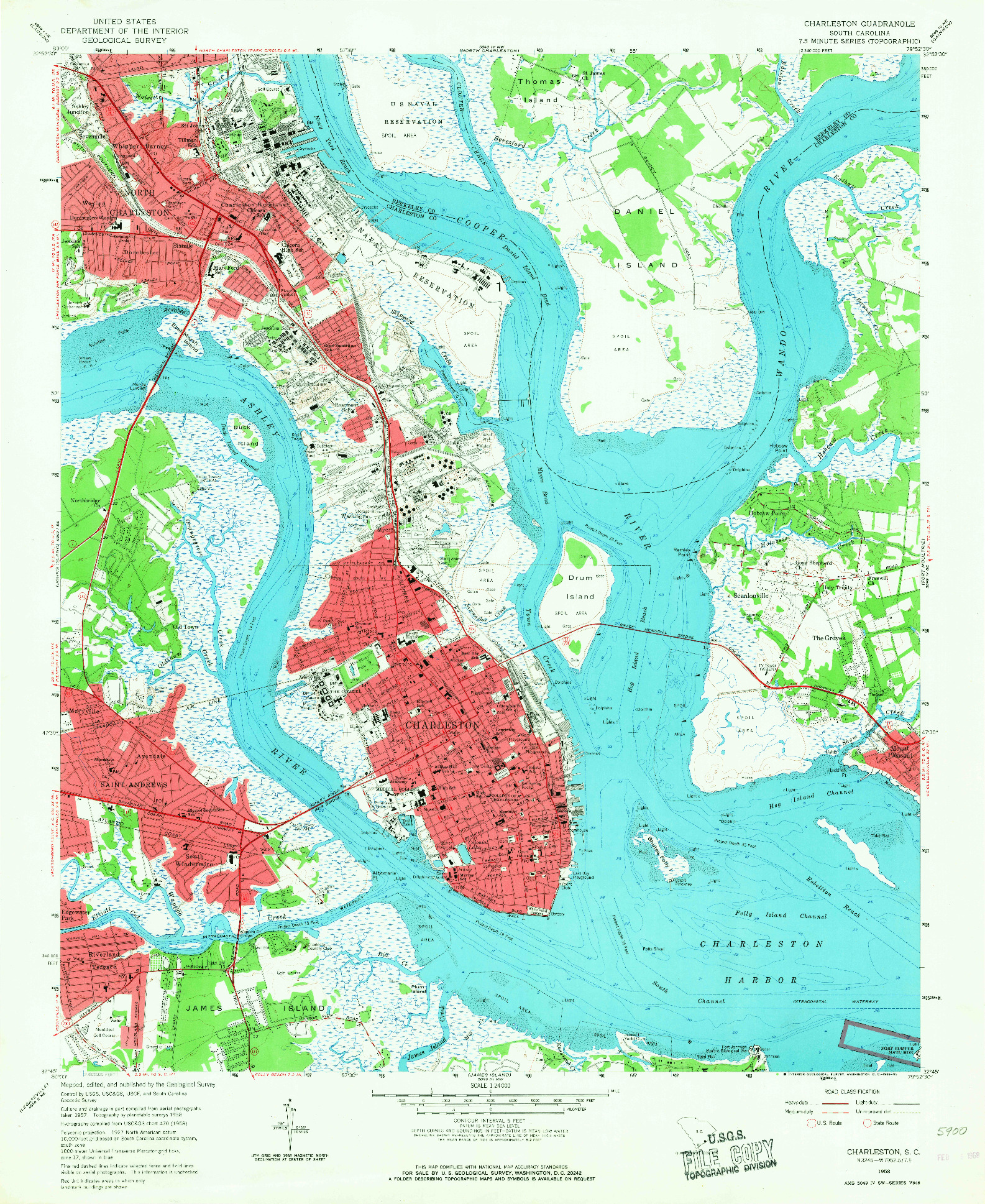 USGS 1:24000-SCALE QUADRANGLE FOR CHARLESTON, SC 1958