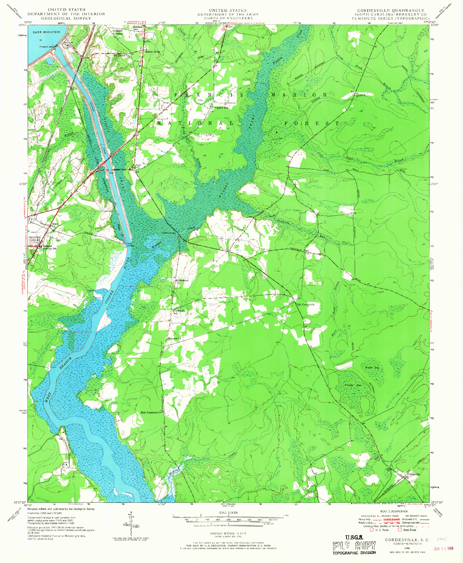 USGS 1:24000-SCALE QUADRANGLE FOR CORDESVILLE, SC 1948