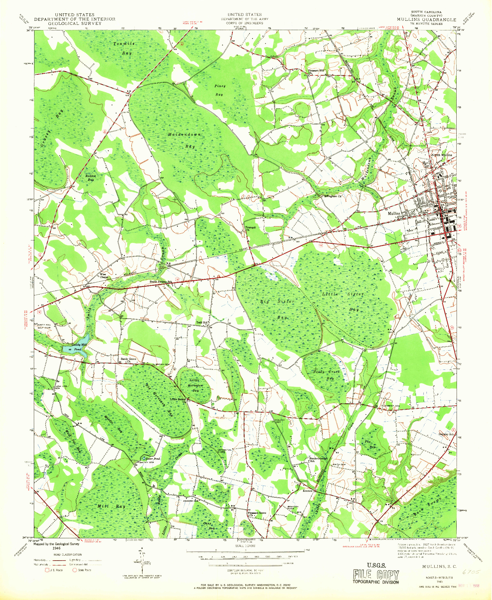 USGS 1:24000-SCALE QUADRANGLE FOR MULLINS, SC 1946