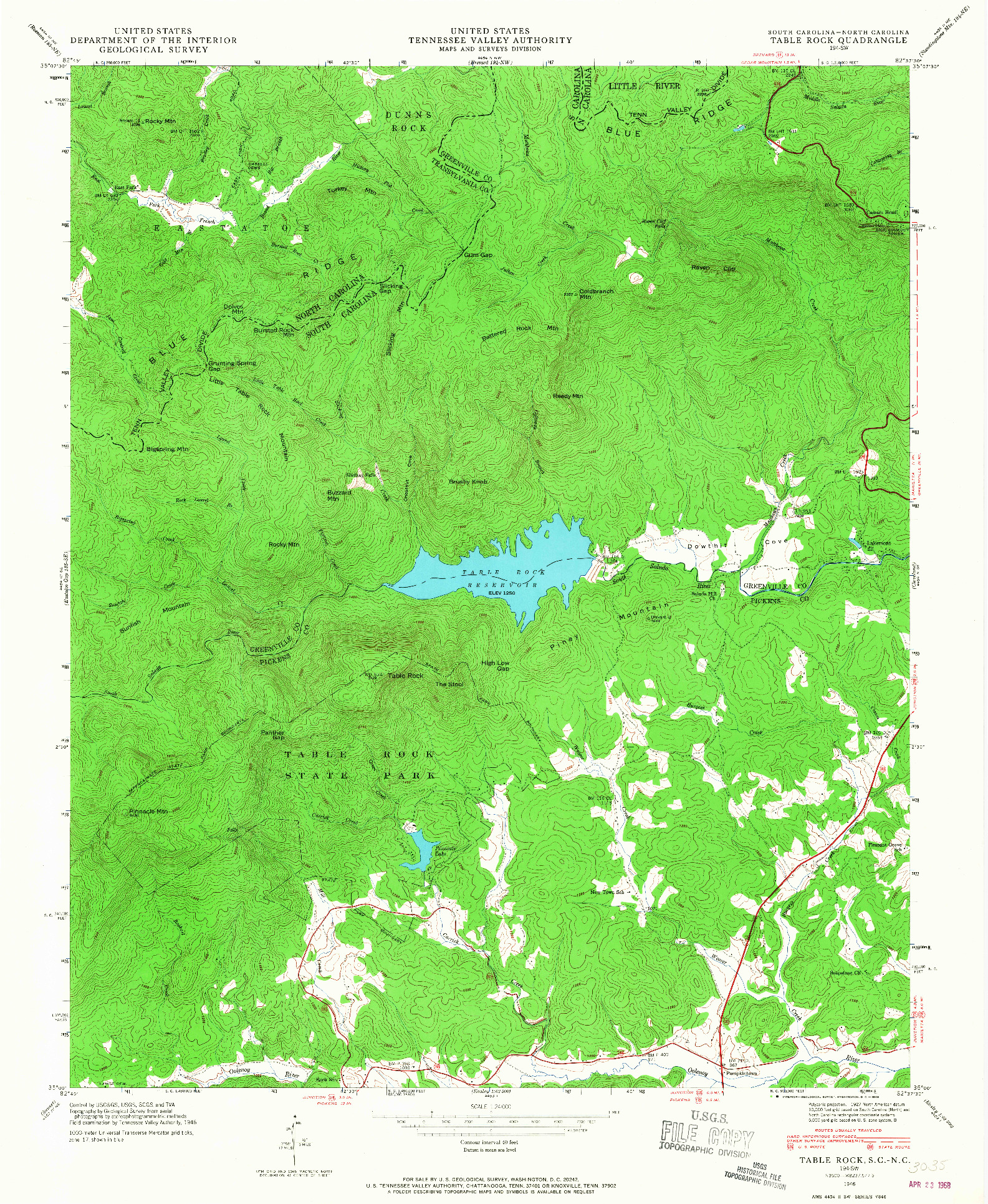 USGS 1:24000-SCALE QUADRANGLE FOR TABLE ROCK, SC 1946