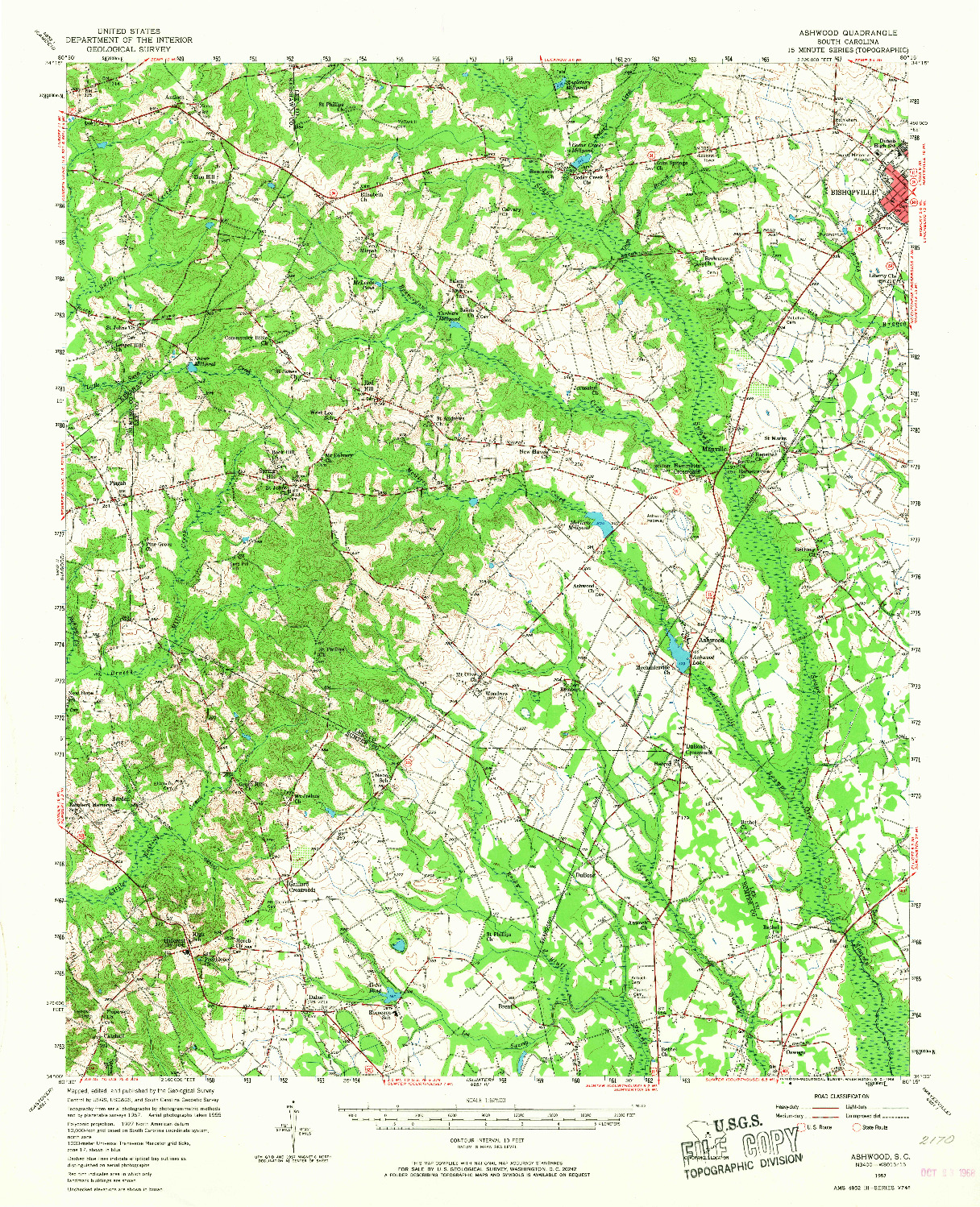 USGS 1:62500-SCALE QUADRANGLE FOR ASHWOOD, SC 1957