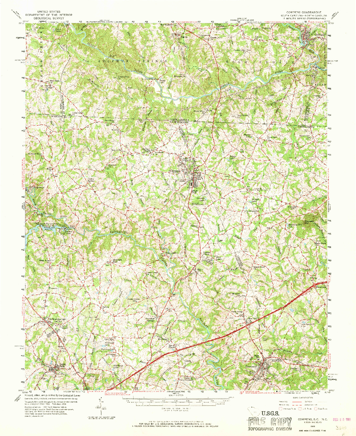 USGS 1:62500-SCALE QUADRANGLE FOR COWPENS, SC 1959