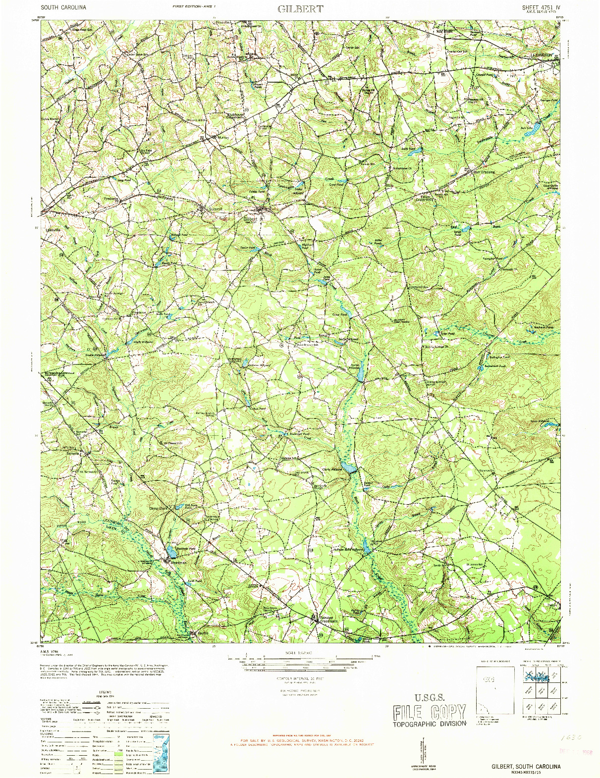 USGS 1:62500-SCALE QUADRANGLE FOR GILBERT, SC 1944