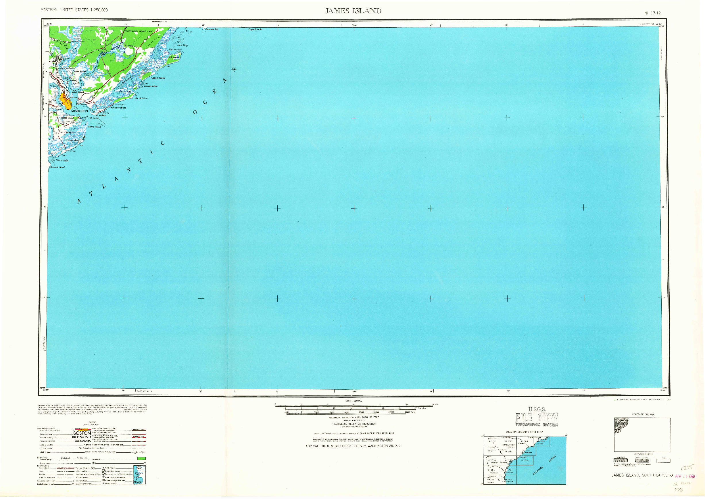 USGS 1:250000-SCALE QUADRANGLE FOR JAMES ISLAND, SC 1968