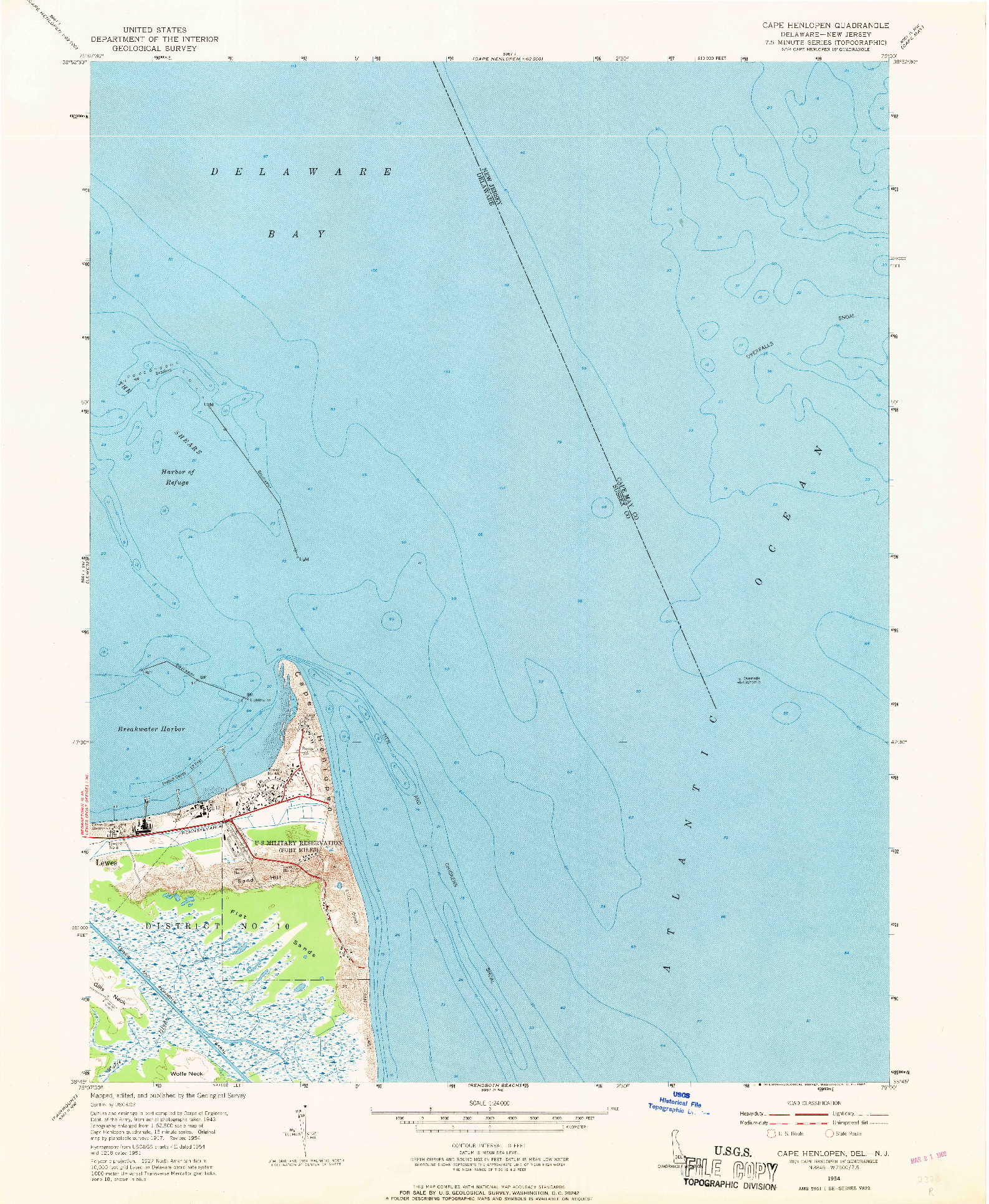 USGS 1:24000-SCALE QUADRANGLE FOR CAPE HENLOPEN, DE 1954