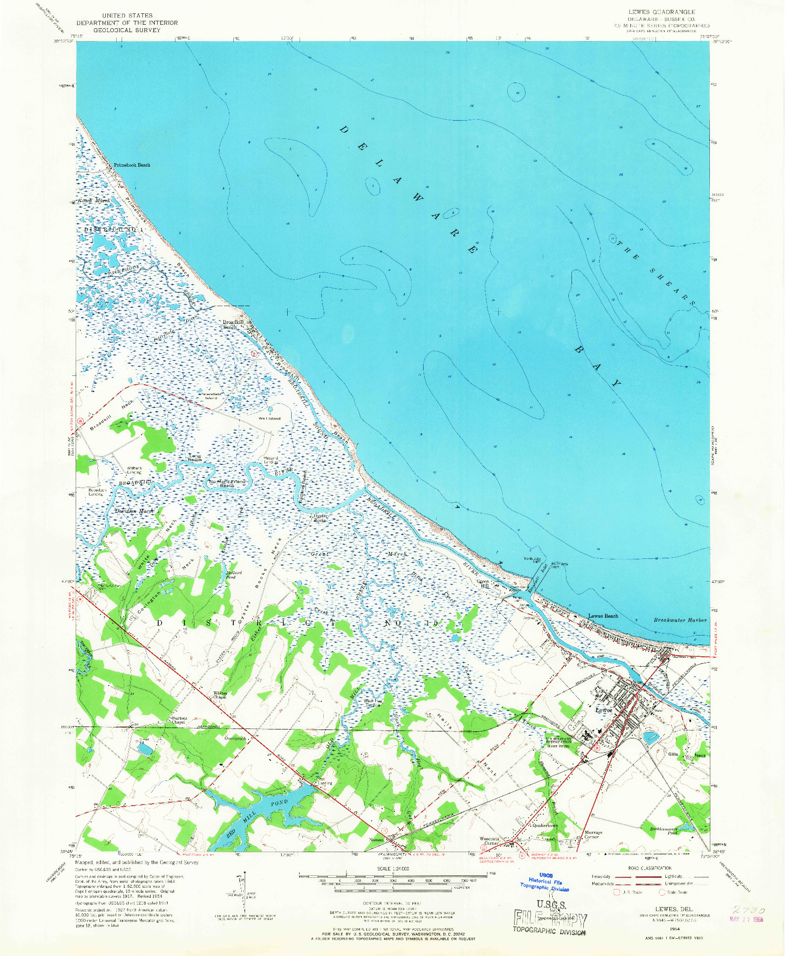 USGS 1:24000-SCALE QUADRANGLE FOR LEWES, DE 1954