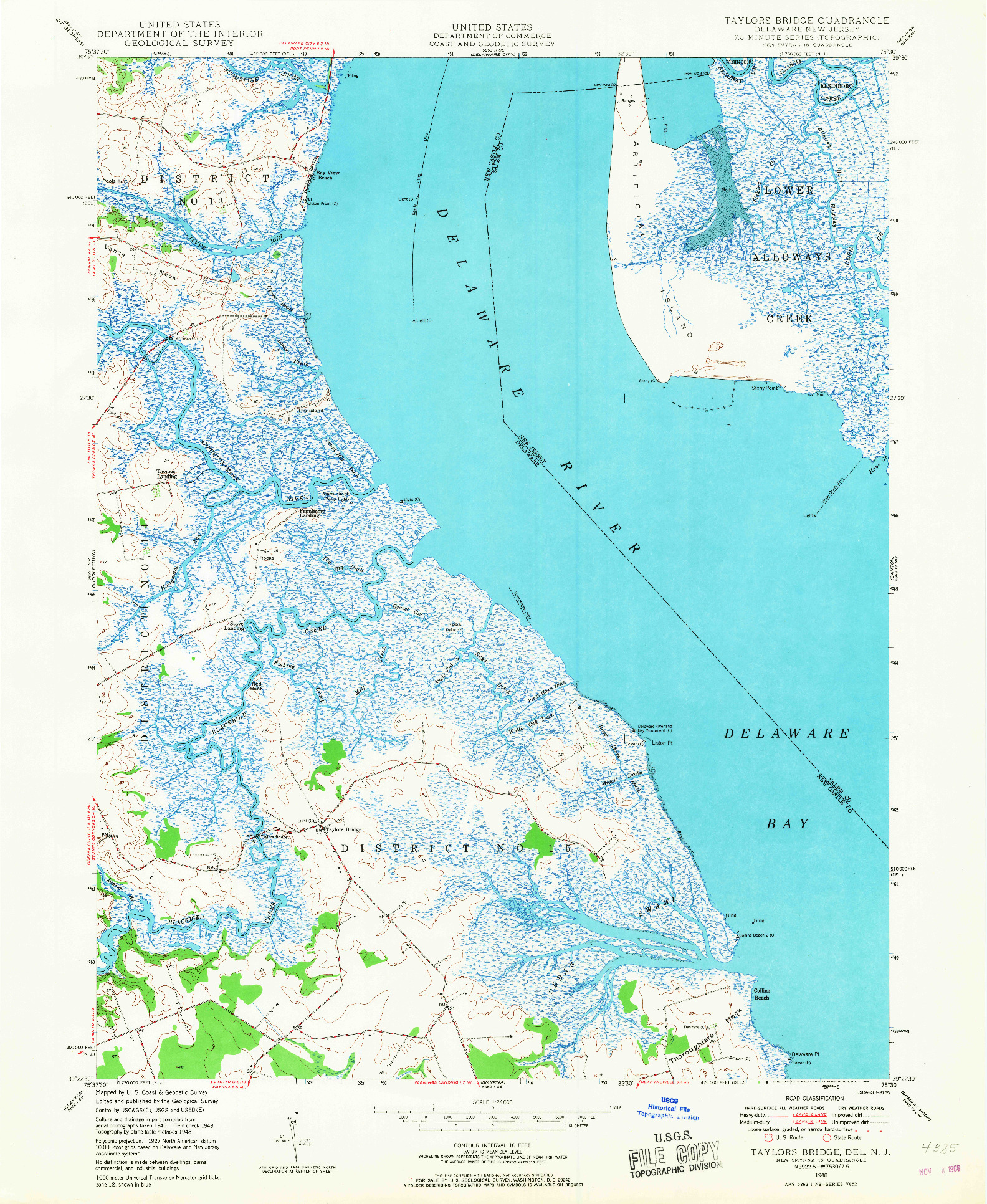 USGS 1:24000-SCALE QUADRANGLE FOR TAYLORS BRIDGE, DE 1948
