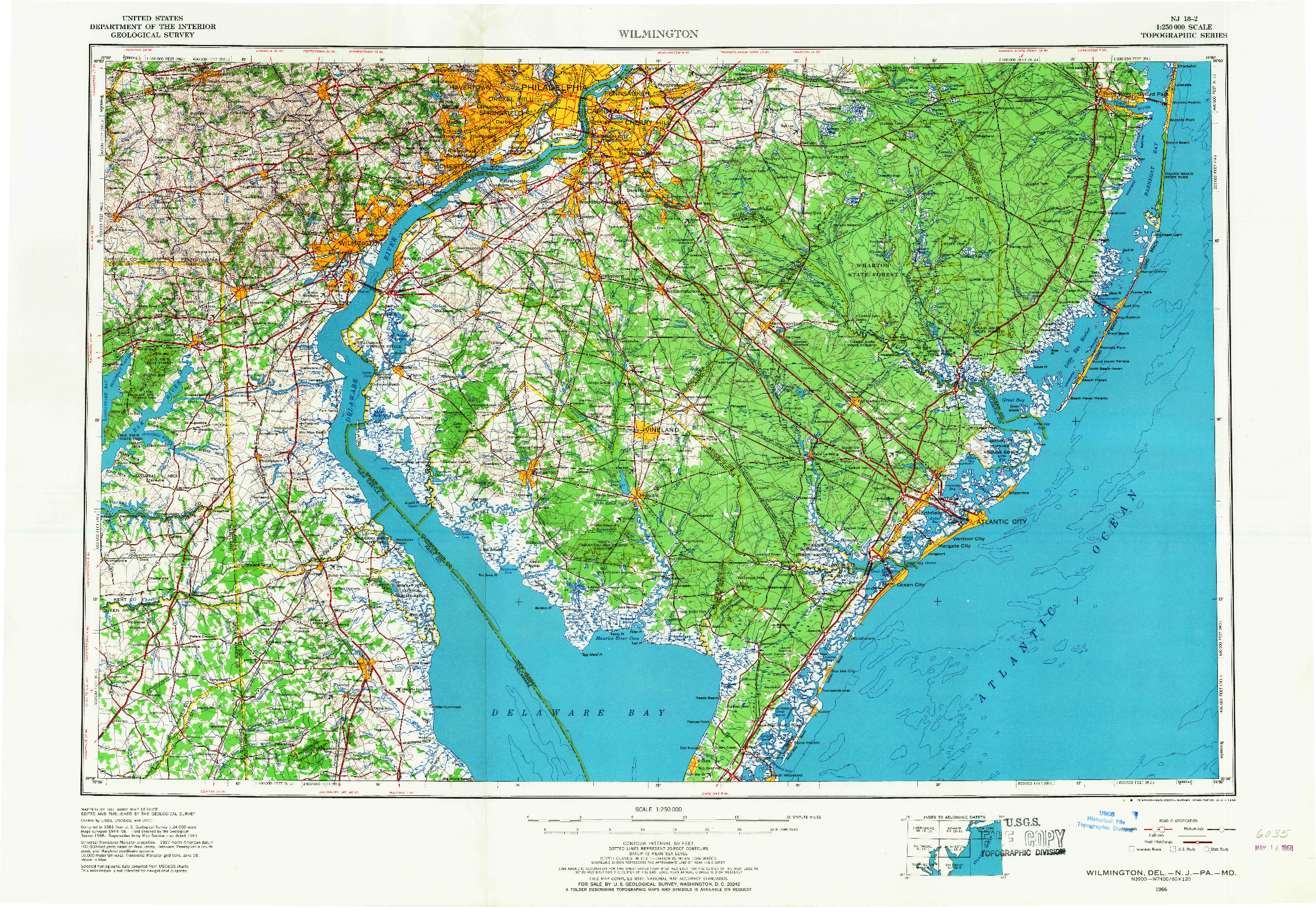 USGS 1:250000-SCALE QUADRANGLE FOR WILMINGTON, DE 1966