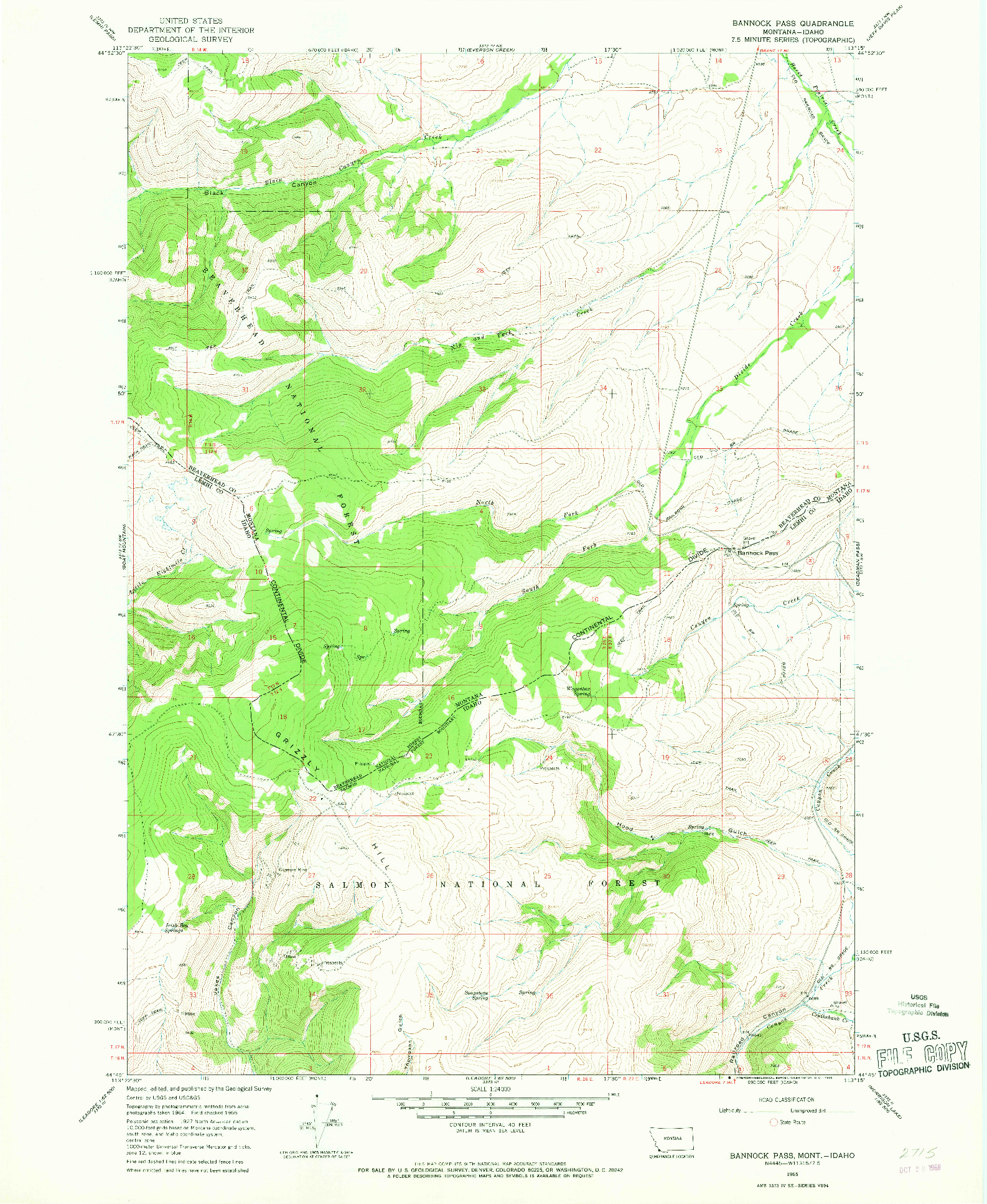 USGS 1:24000-SCALE QUADRANGLE FOR BANNOCK PASS, MT 1965