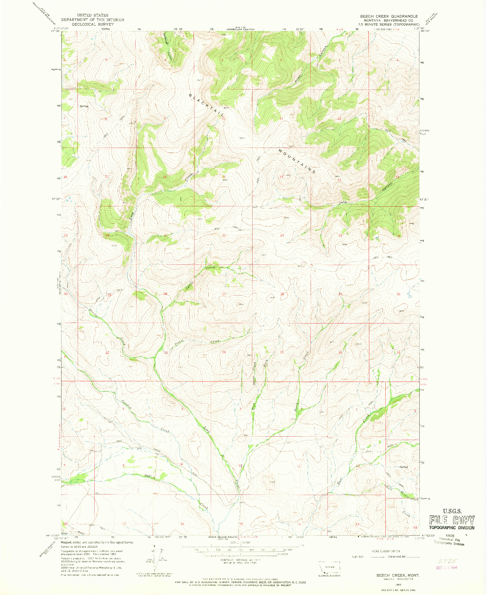 USGS 1:24000-SCALE QUADRANGLE FOR BEECH CREEK, MT 1965