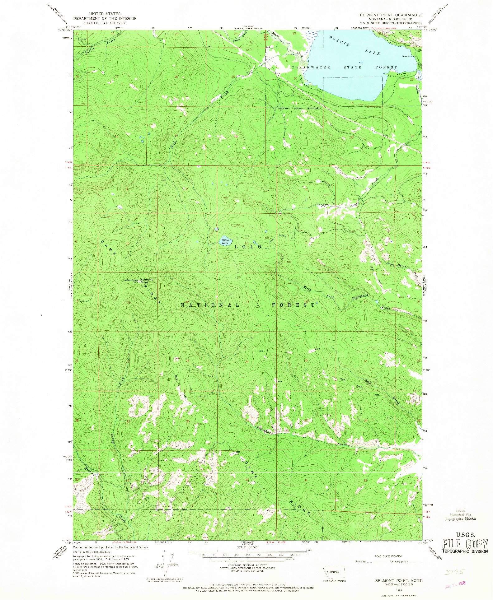 USGS 1:24000-SCALE QUADRANGLE FOR BELMONT POINT, MT 1965