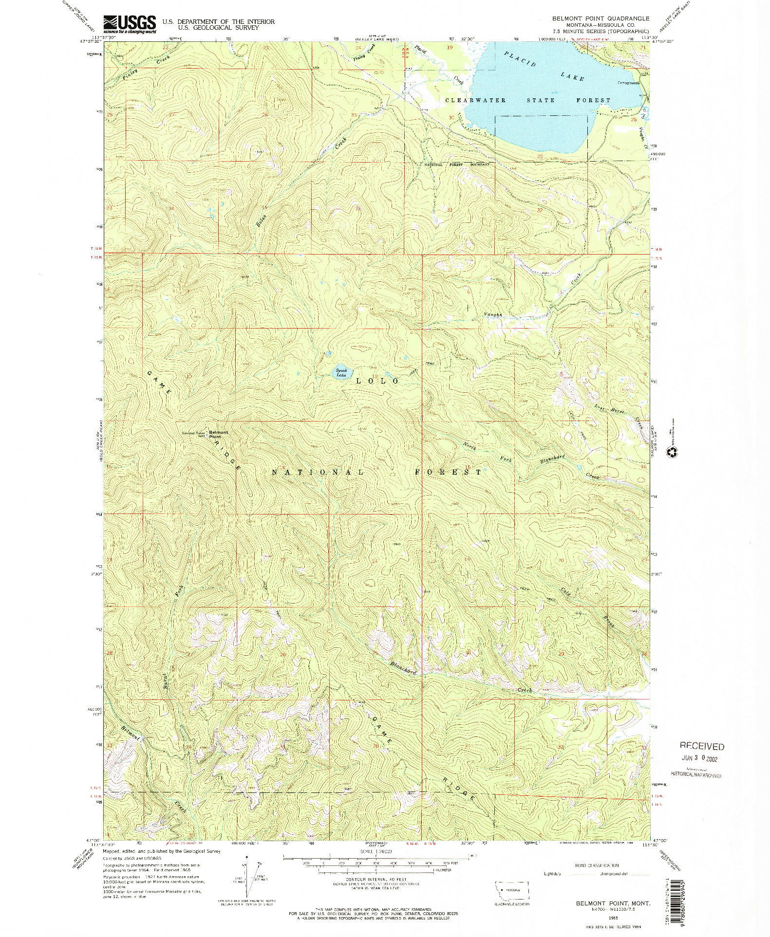 USGS 1:24000-SCALE QUADRANGLE FOR BELMONT POINT, MT 1965