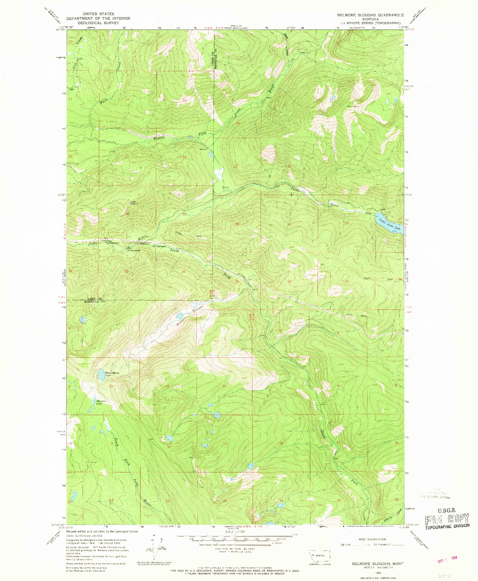 USGS 1:24000-SCALE QUADRANGLE FOR BELMORE SLOUGHS, MT 1965