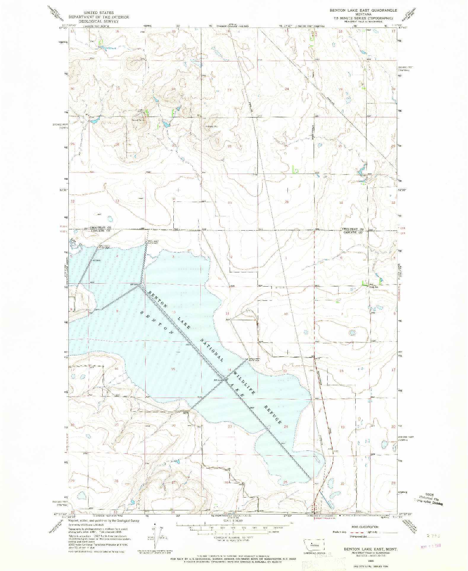 USGS 1:24000-SCALE QUADRANGLE FOR BENTON LAKE EAST, MT 1965