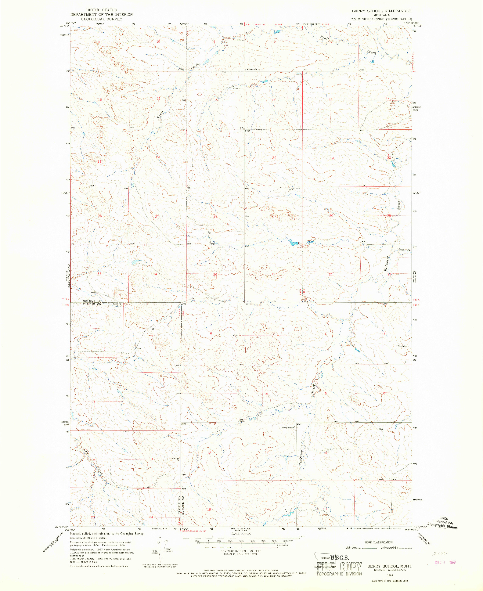 USGS 1:24000-SCALE QUADRANGLE FOR BERRY SCHOOL, MT 1965
