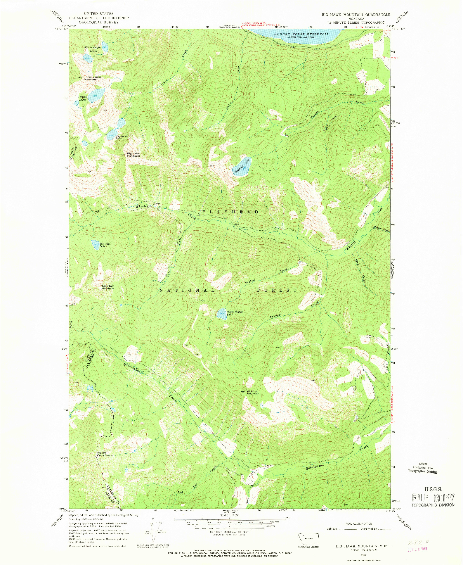 USGS 1:24000-SCALE QUADRANGLE FOR BIG HAWK MOUNTAIN, MT 1964