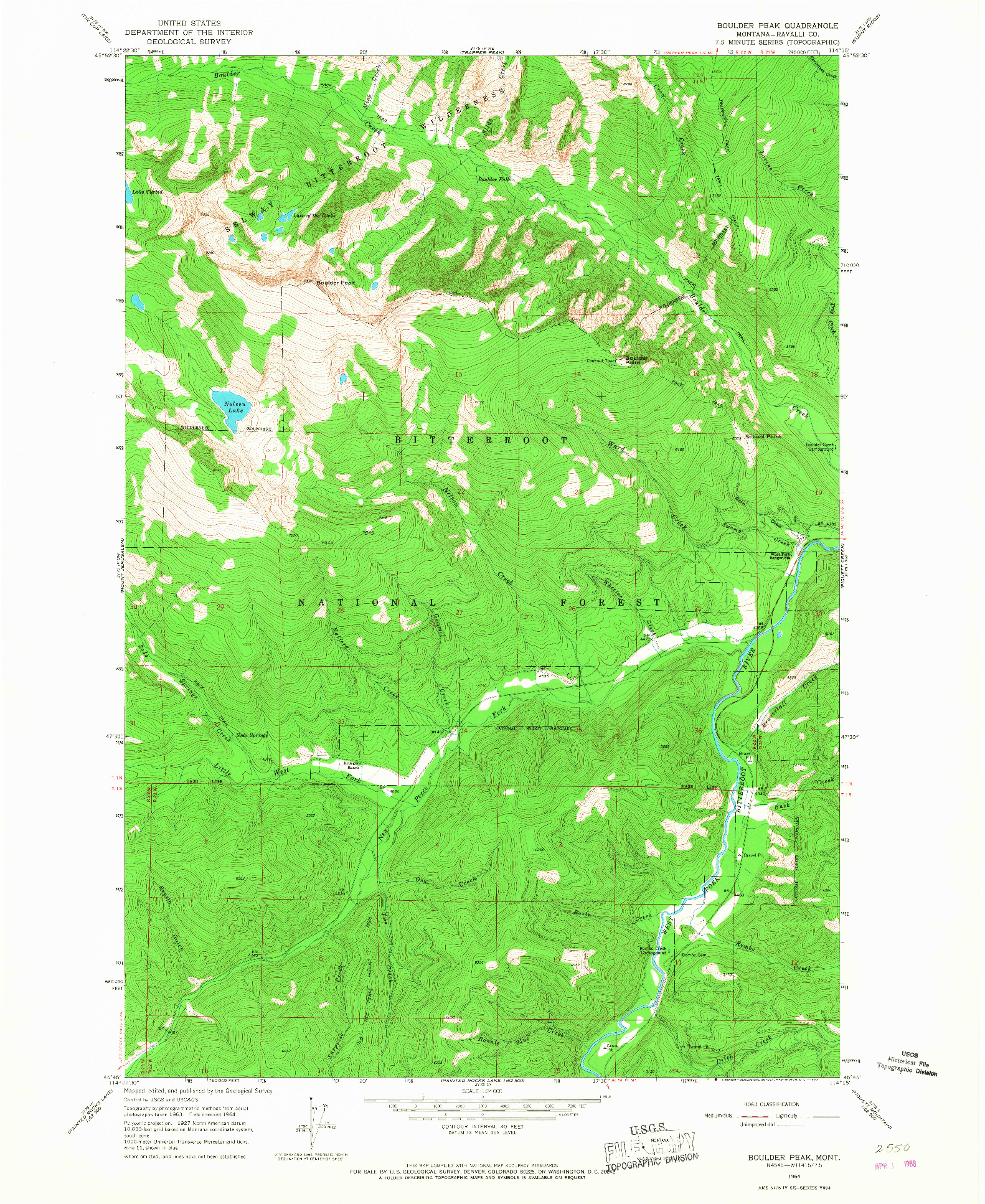 USGS 1:24000-SCALE QUADRANGLE FOR BOULDER PEAK, MT 1964