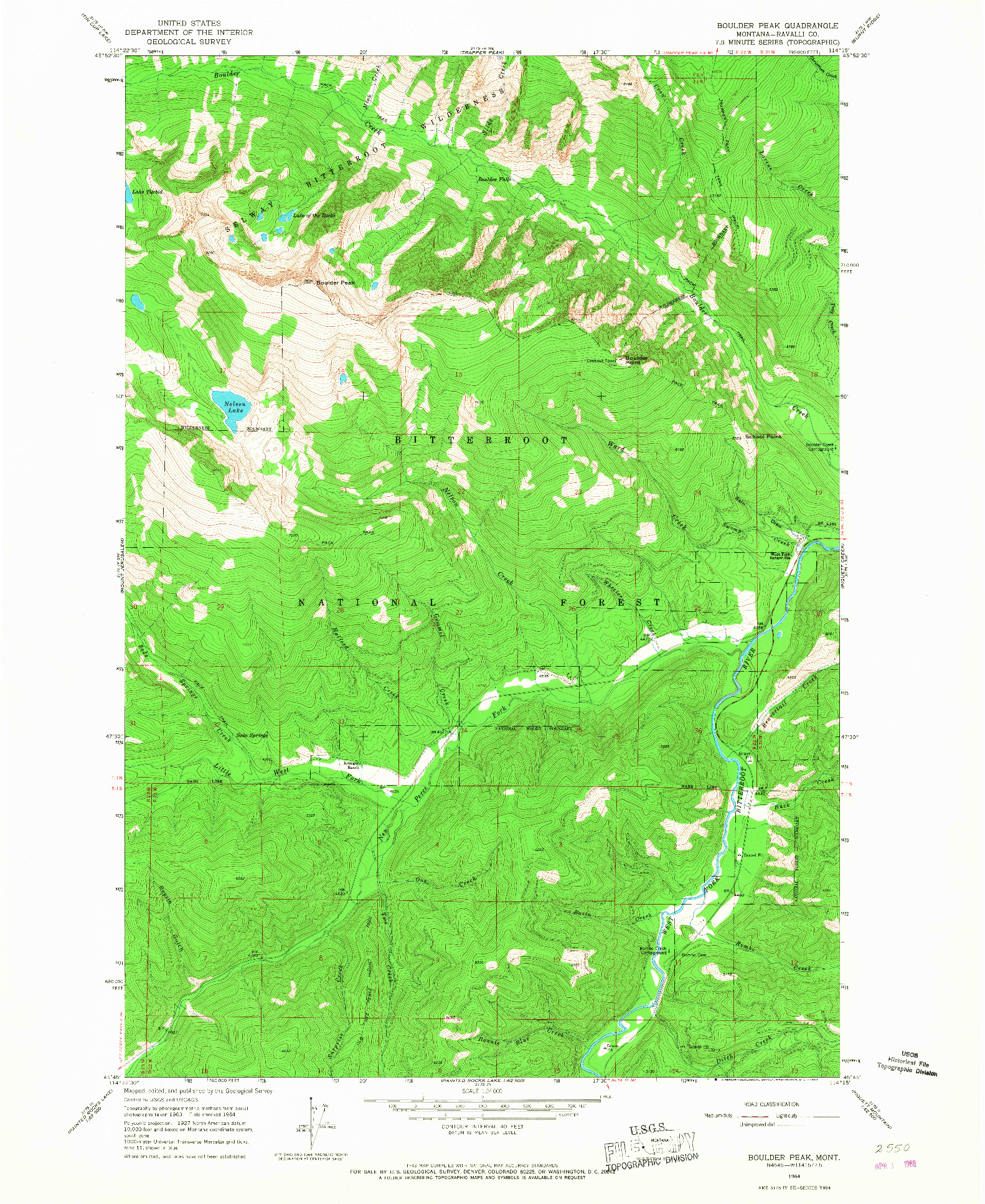 USGS 1:24000-SCALE QUADRANGLE FOR BOULDER PEAK, MT 1964