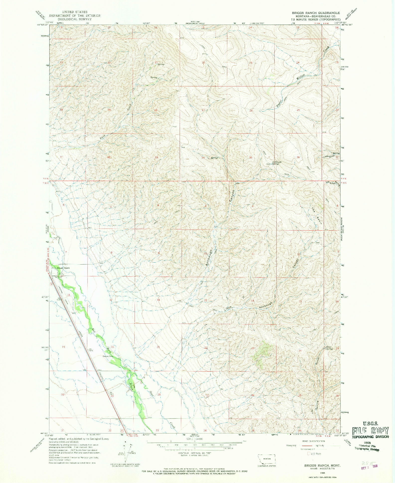 USGS 1:24000-SCALE QUADRANGLE FOR BRIGGS RANCH, MT 1965